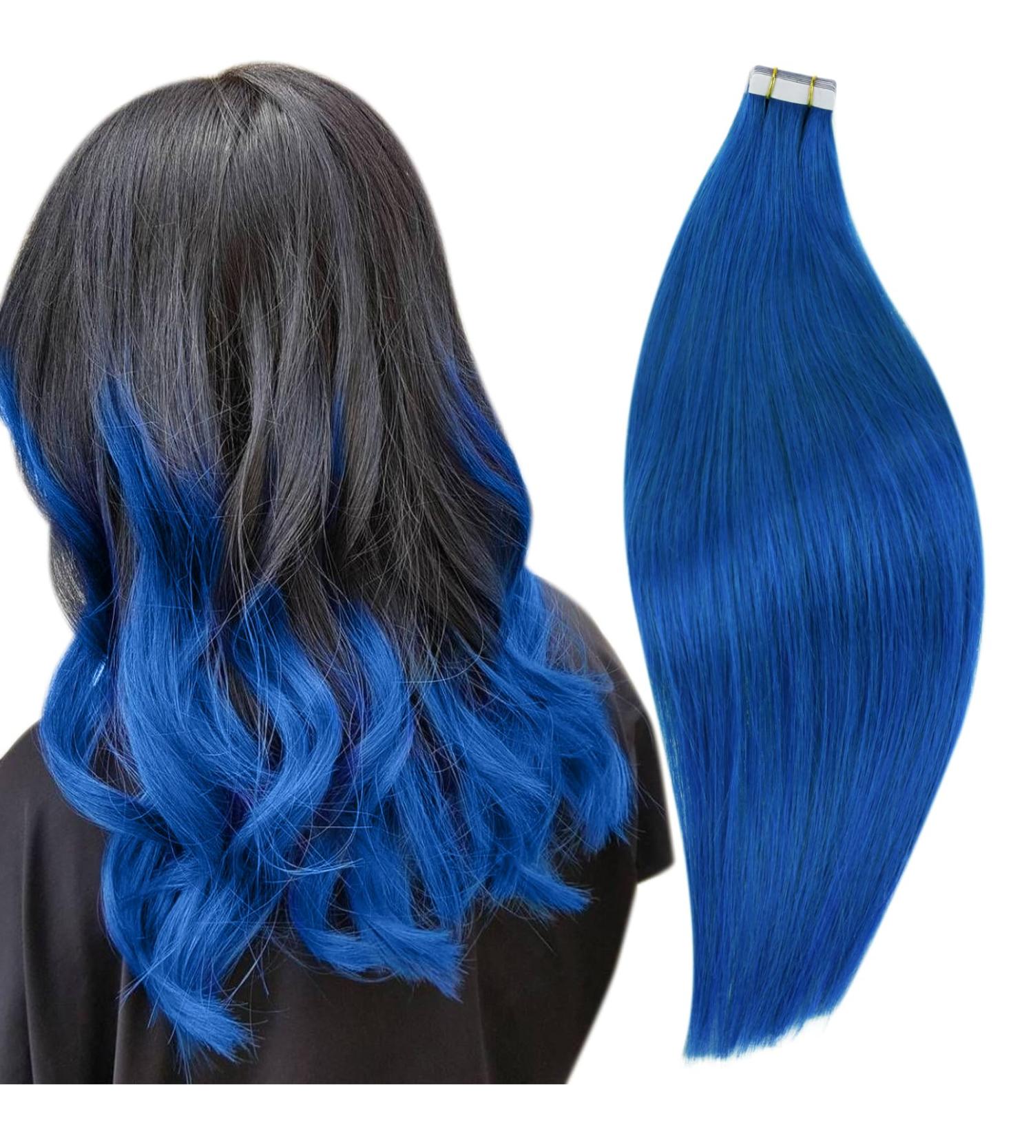 Runature Real Hair Extensions - Blue Tape-In Extensions 55cm 10 Pieces 25g - Premium Quality Real Hair Tapes - Buy Online on GoSupps.com