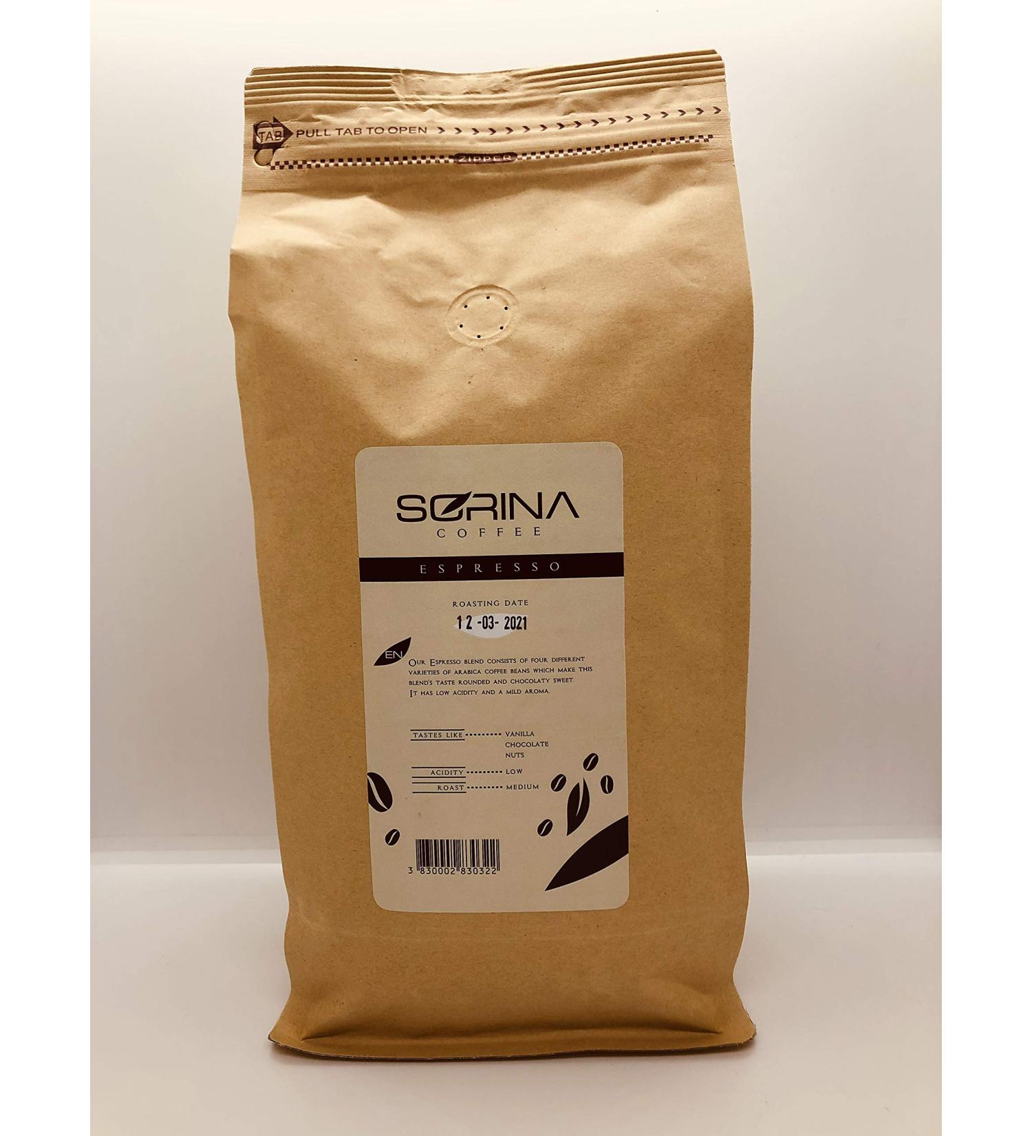 SORINA SORINA 1 Bag of Premium Roasted Coffee Beans - Superior Arabica & Whole Robusta Coffee Beans - Ideal Coffee Beans - 1kg Per Bag (Medium Roast) (Espresso 1000g)