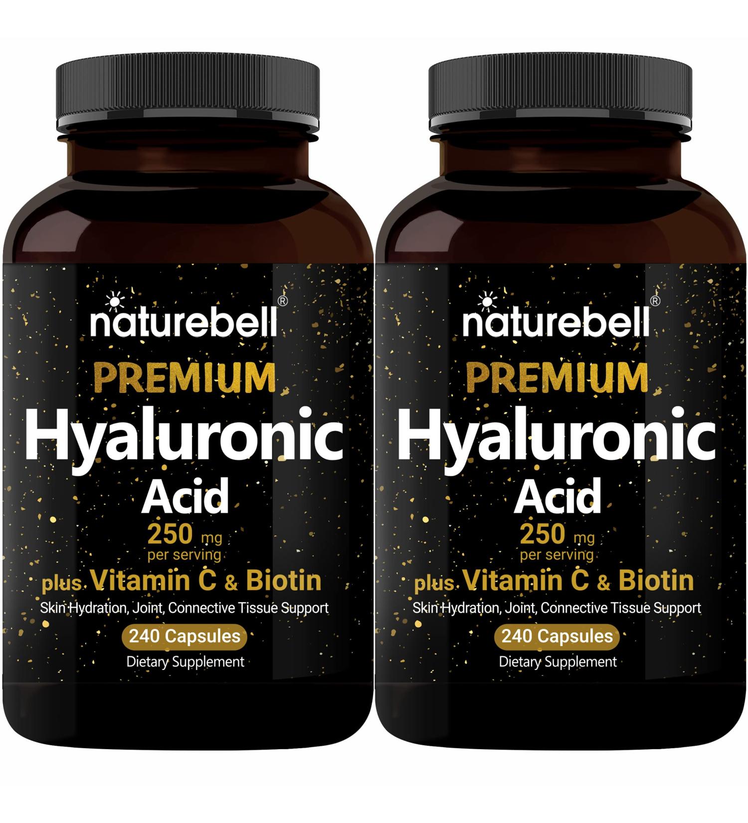 NatureBell 2 Pack Plant Based Hyaluronic Acid Supplements 250mg with 25mg Vitamin C & Biotin 5000mcg 480 Total Capsules | Essential for Hair Growth Joint Support & Hydrating Skin | Non-GMO 240 Count (Pack of 2) - Buy Online on GoSupps.com
