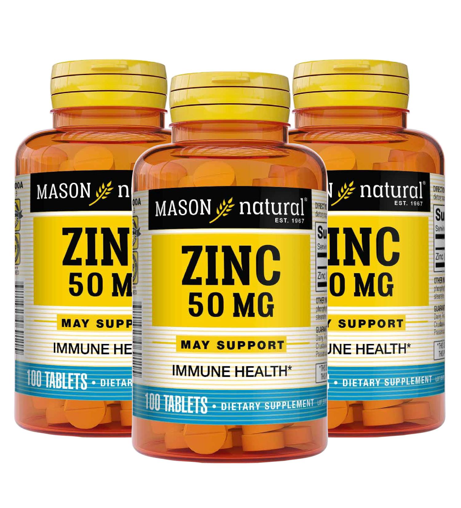 Mason Natural Zinc 50 mg - Immune System Support & Antioxidant Health - 100 Tablets (Pack of 3) - Buy Online on GoSupps.com
