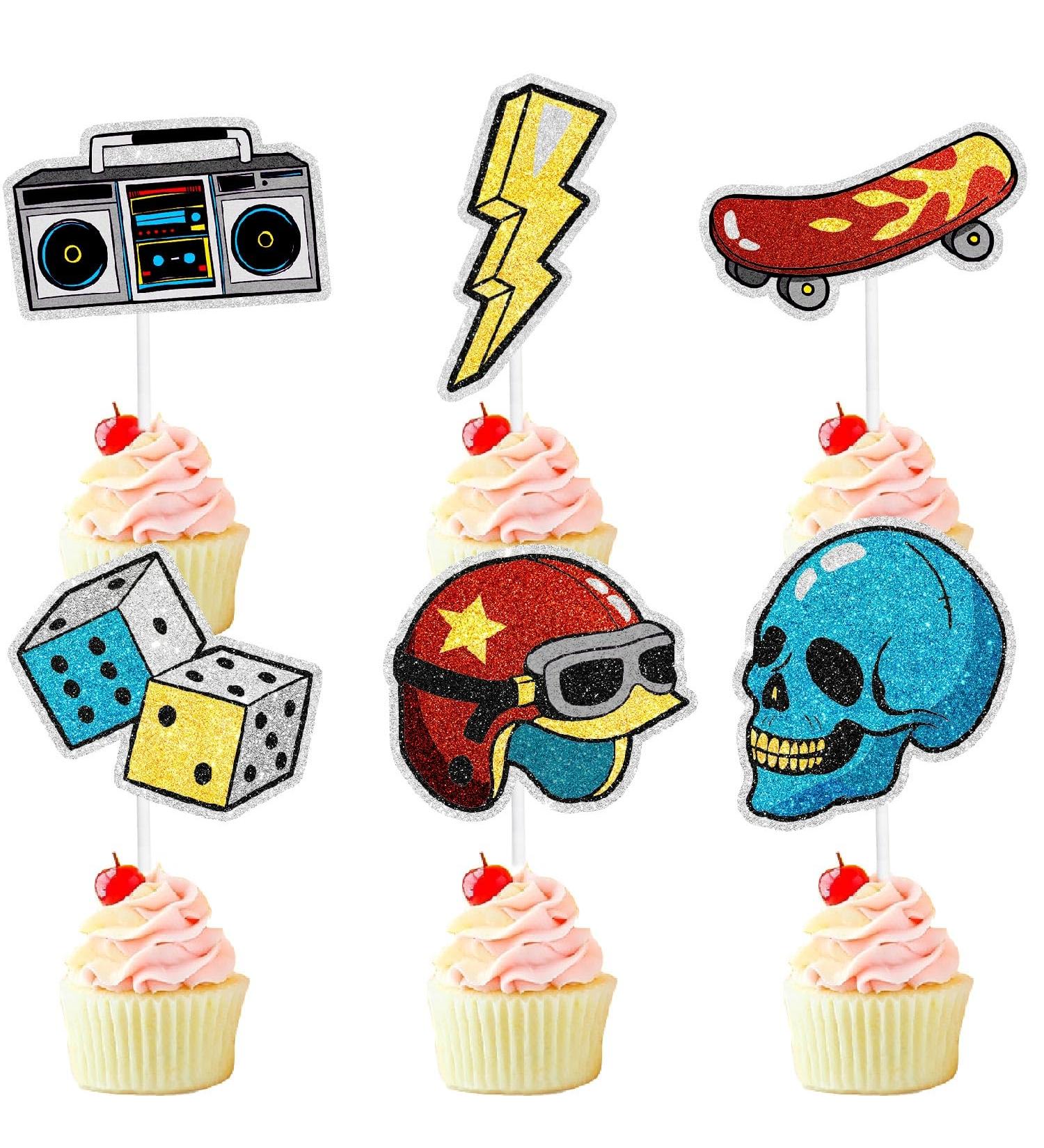 Retro Rock Party Theme Happy Birthday Cupcake Toppers for Kids 18-PC Set - It's perfect as a boys or girls hip-hop themed party rock themed party or baby shower party decoration - SugarGera - Buy Online on GoSupps.com