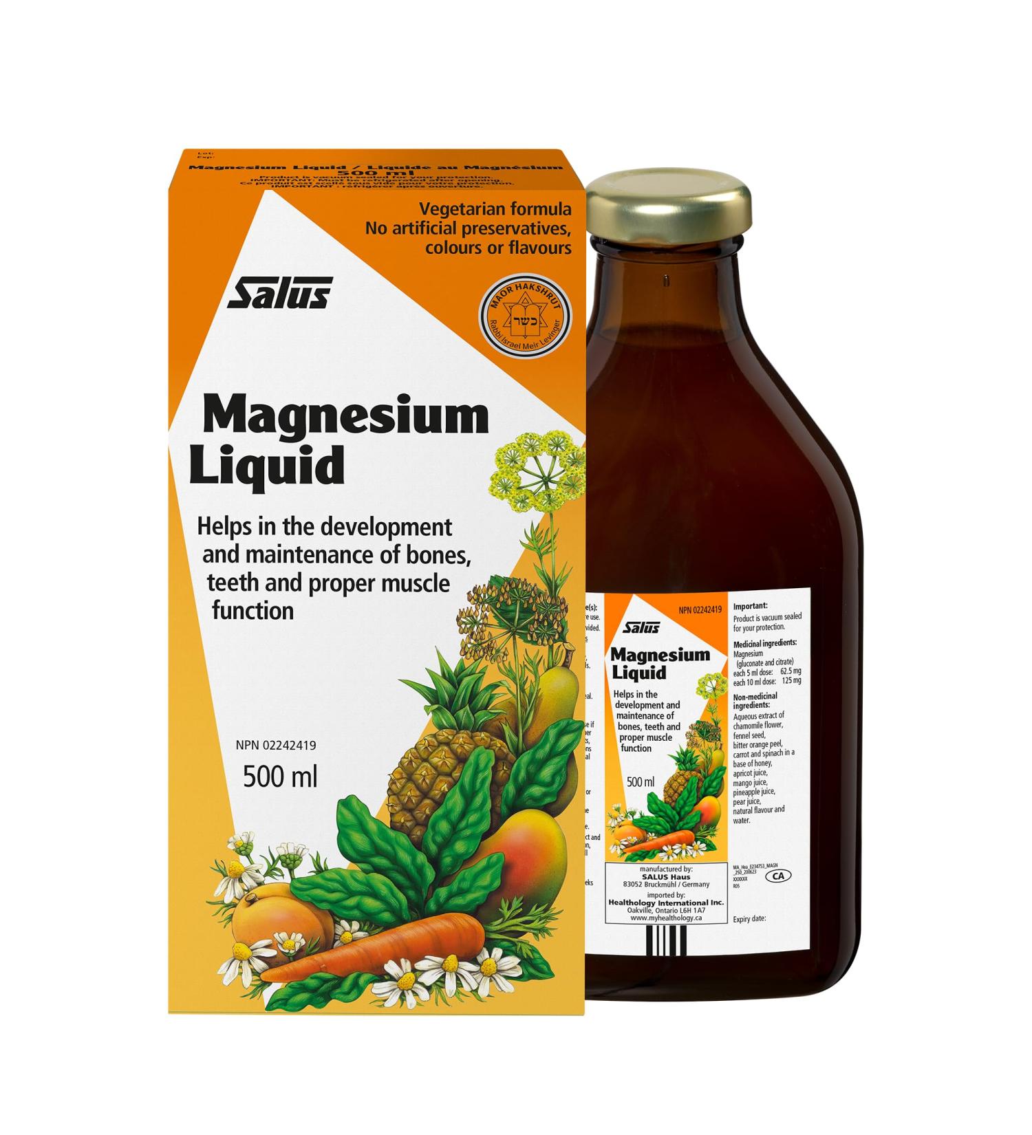 Salus Magnesium Liquid | High Absorption Gluconate and Citrate Form | Magnesium Supplement for Women Men and Children | Vegetarian Gluten-Free Non-GMO (500ml)