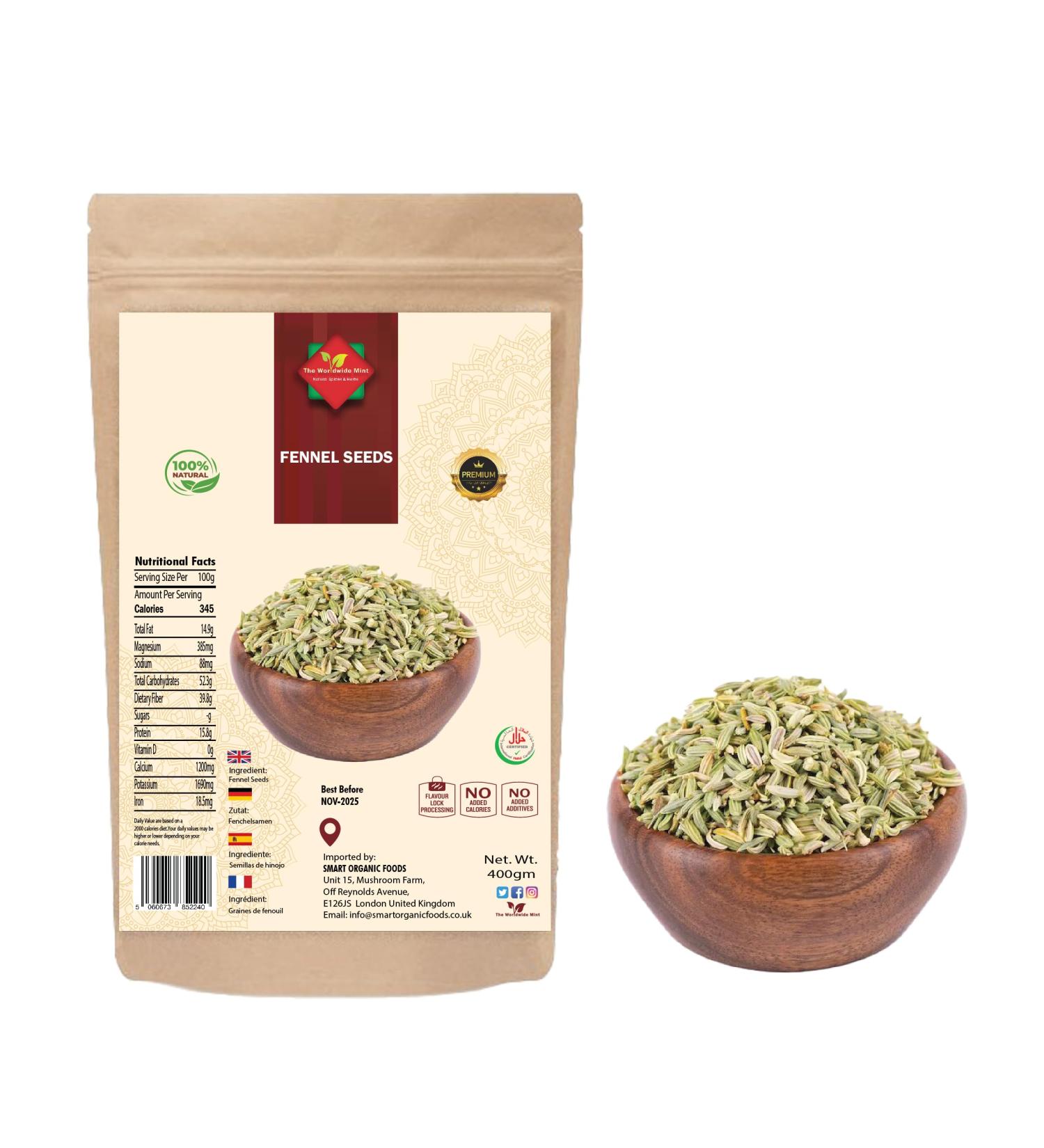 Fennel Seeds (400g/14.11oz) | Saunf (Soonf) | Gluten Free |100% Raw Fennel Seed from India | Authentic | Vegan | Non GMO | No Additives