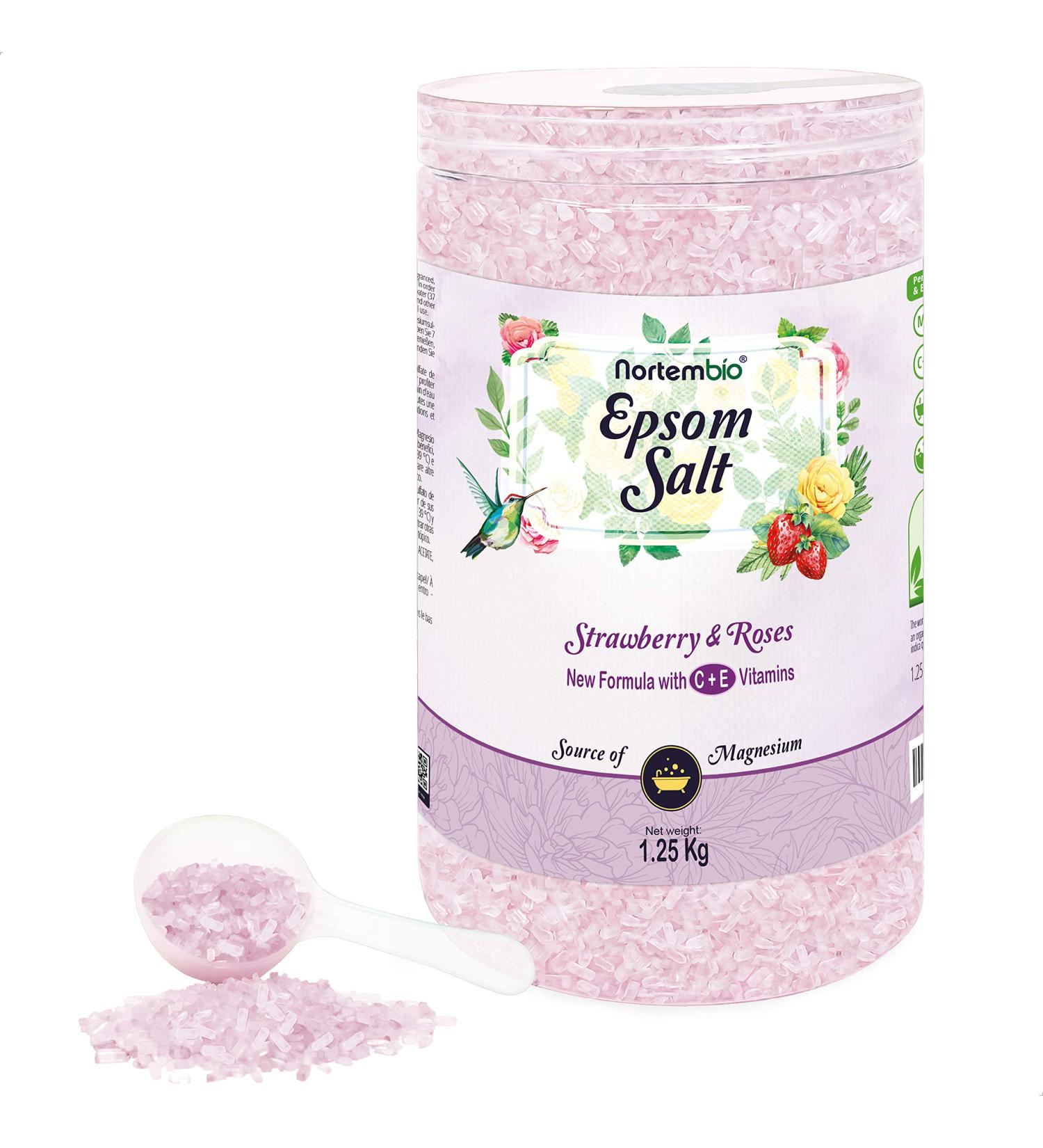 Nortembio Epsom Salt 1.25 kg - Hydrated with Vitamin C & E for Body Care | Enhance Roses & Strawberries | E-Book Included | International Shipping - Buy Online on GoSupps.com