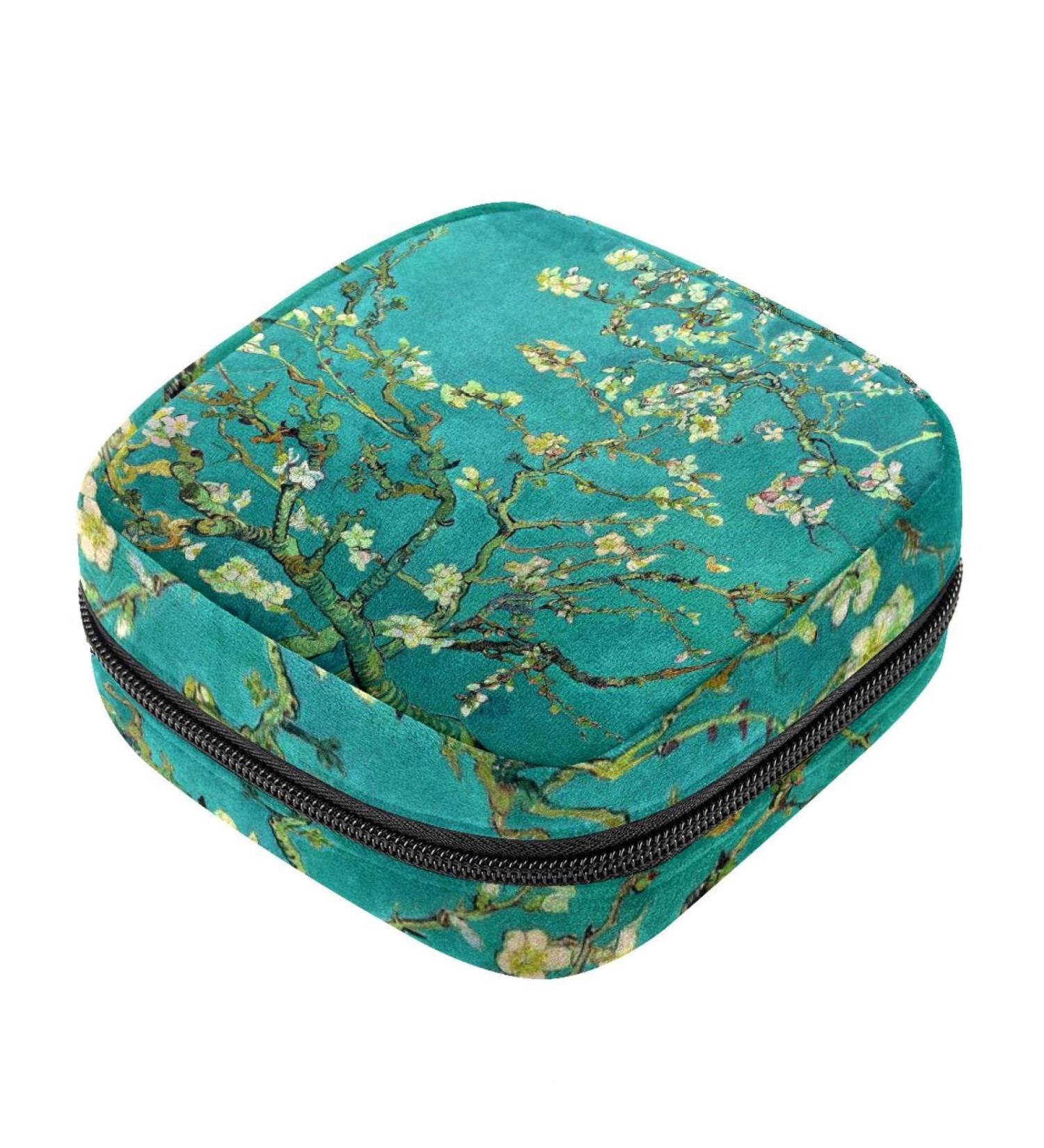 Menstruation Pad Bag with Zipper - Stylish Women's Napkin & Tampon Bag | Flowering Almond Tree Design - Buy Online on GoSupps.com