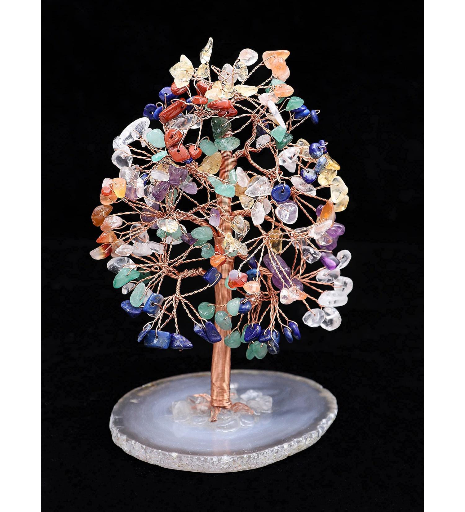 7 Chakra Tree of Life Agate Base - Handmade Gemstone Tree for Positive Energy, Feng Shui Decor, Money Tree Bonsai, Healing Crystals - Spiritual Gift - Buy Online on GoSupps.com