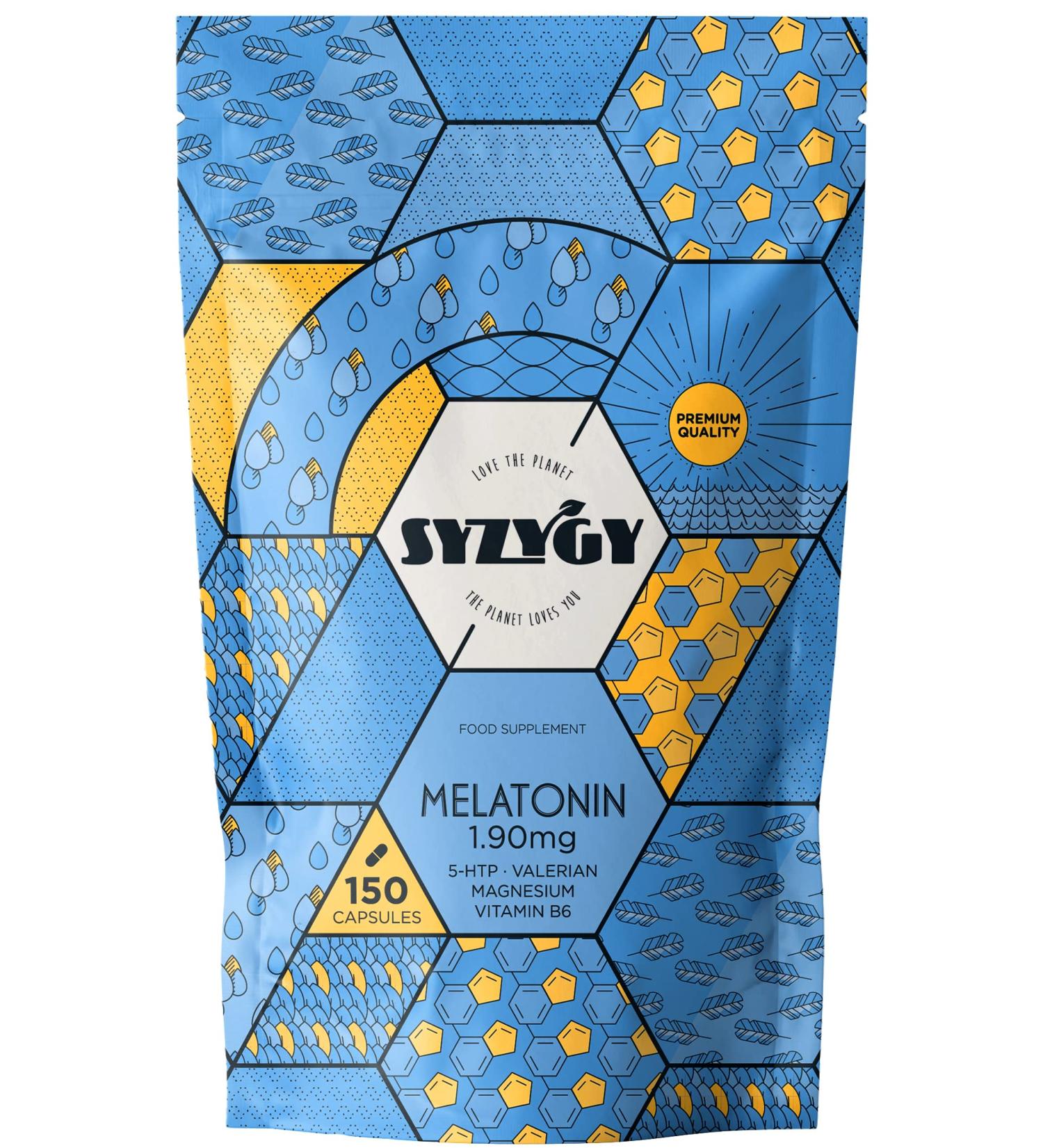 SYZYGY FOOD | 150 Capsules Melatonin 1.90mg | +5 months | With 5HTP Magnesium Valerian Vitamin B6 | Sleep Well Stamp Reduce Stress Increase Serotonin | Made in EU - Buy Online on GoSupps.com