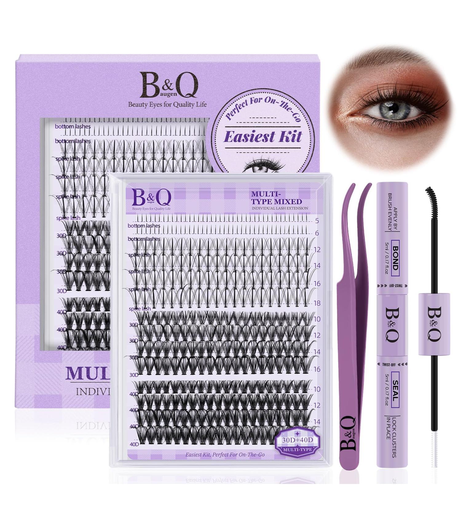 B & Q Eyelash Extensions Set | 30D + 40D DIY Spike Lash Kit - Bond & Seal & Tweezers Included | Multi-Style Mix (10-16 Mix) | Perfect for Professional or DIY Use - Buy Online on GoSupps.com