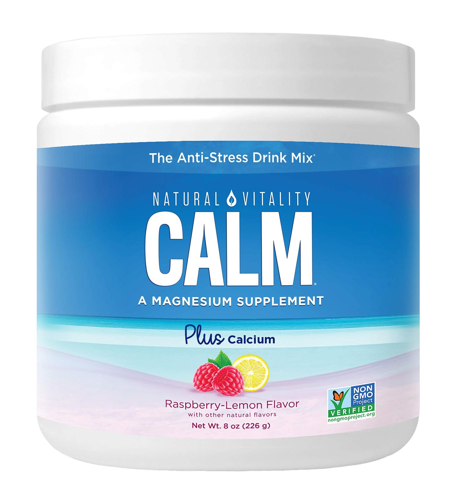 Natural Vitality Raspberry Lemon Calm Plus Calcium Drink Mix - 8 oz | Relax & Replenish - Buy Online on GoSupps.com