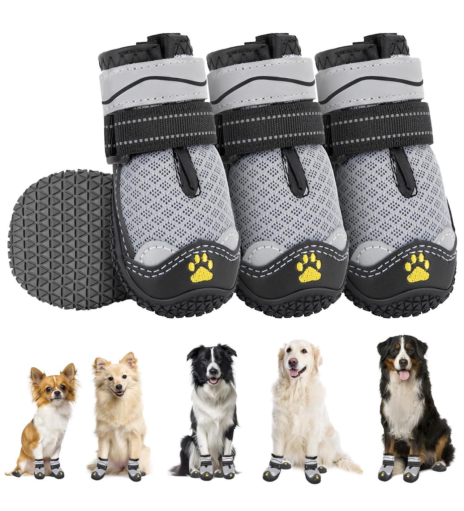 Slowton Dog Shoes - Breathable Paw Protection Boots for Small Medium & Large Dogs | Non-Slip Sole & Reflective Velcro Fasteners | Size 3 (5 cm Width) | 4 Pieces - Buy Online on GoSupps.com