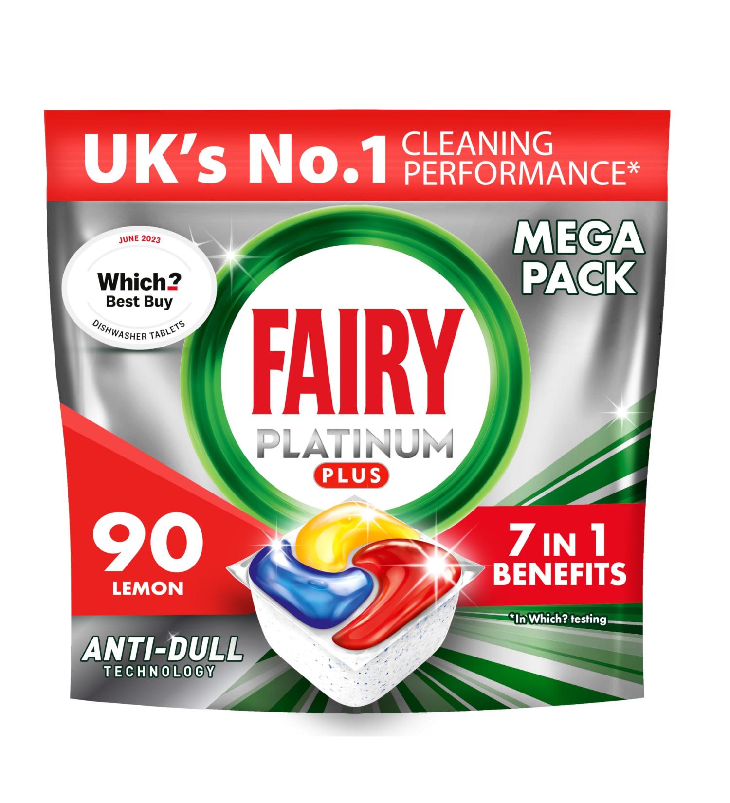 Fairy Platinum Plus All-In-1 Dishwasher Tablets Lemon 90 Tablets - Best Cleaning for a Like-New Shine, Removes Dullness & Prevents Limescale - Buy Online on GoSupps.com
