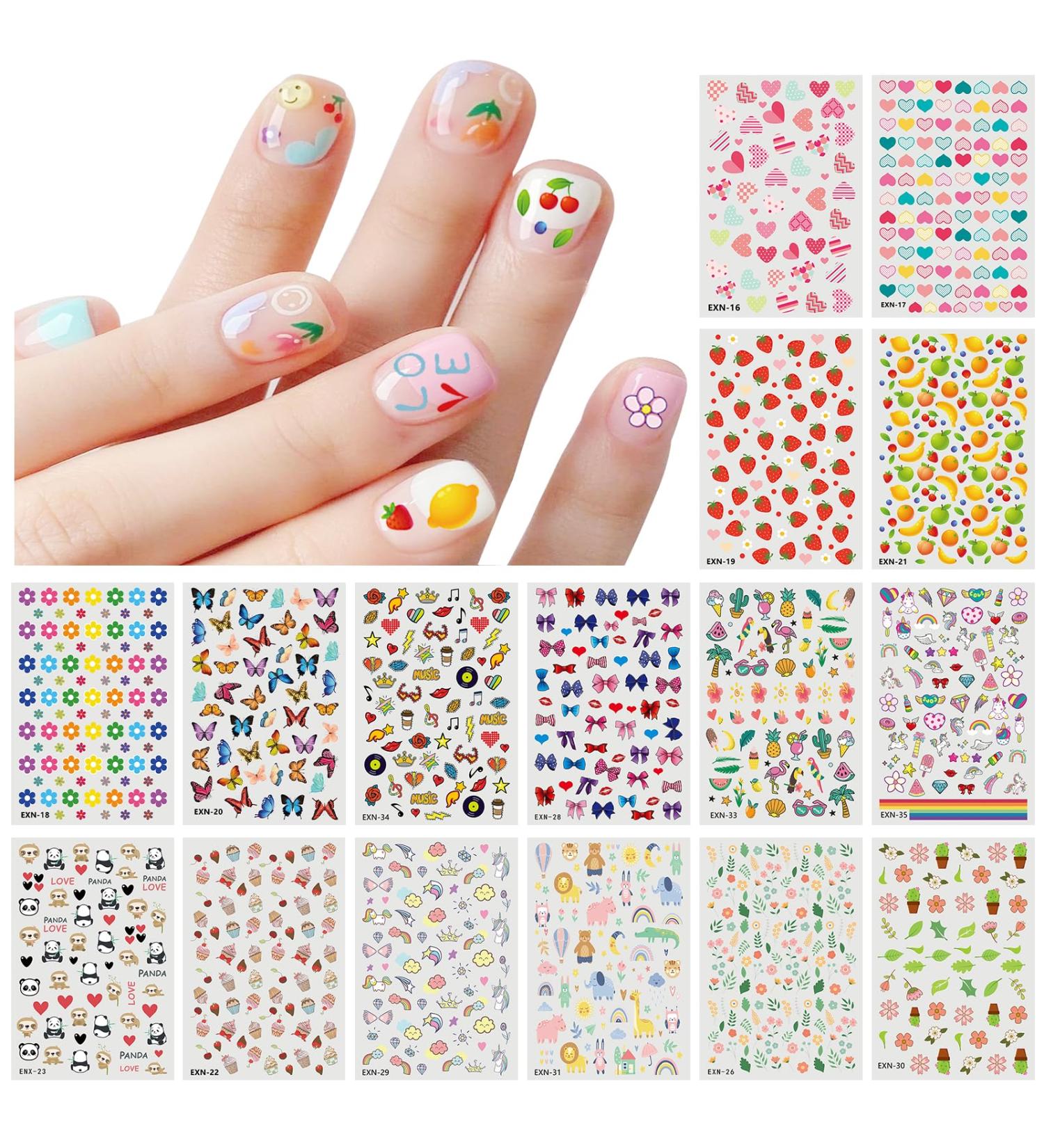 JMEOWIO 18 Sheets Cute Nail Stickers for Kids Nail Art Stickers Decals Self-Adhesive Heart Flower Rainbow Fruit Nail Supplies Nail Art Design Decoration Accessories - Buy Online on GoSupps.com