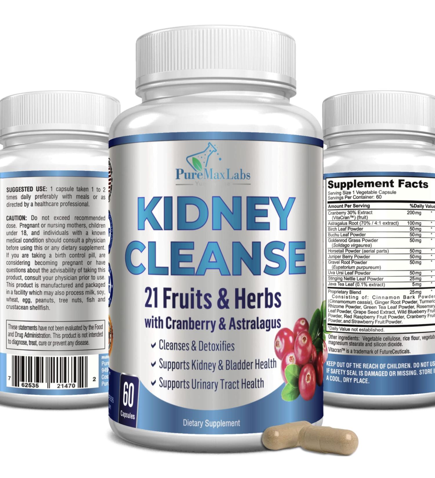 YUMMYVITE Herbal Kidney Cleanse with Cranberry Extract - 60 Vegan Capsules for Detox & Urinary Health - Buy Online on GoSupps.com