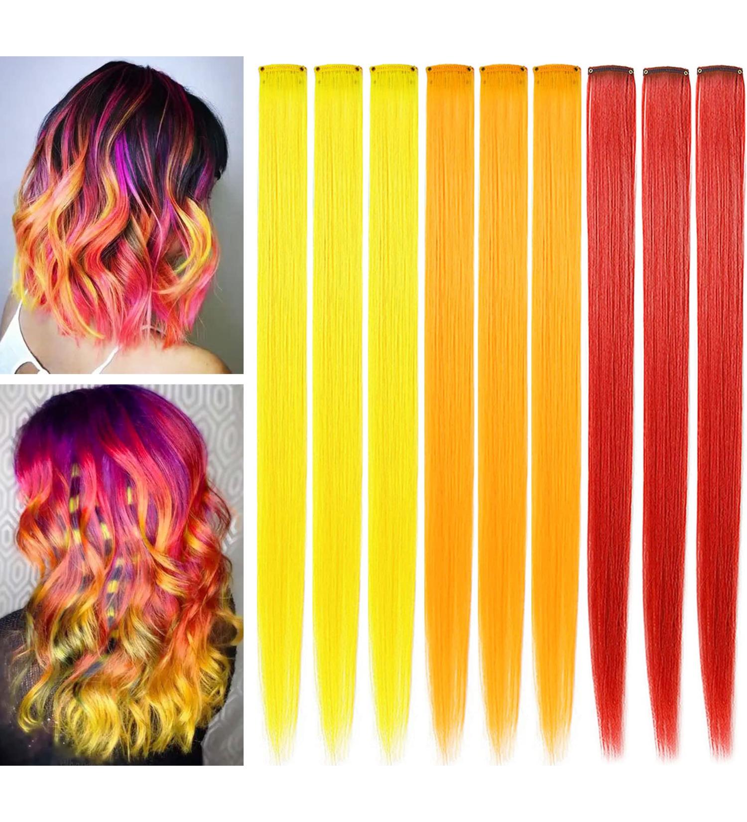 FYHTSD Red&Orange&Yellow Princess Hair Accessories Wig Pieces Clip in Colored Hair Extensions for Girls Halloween Party Highlight Multiple Colors Hairpieces for Women red orange yellow - Buy Online on GoSupps.com