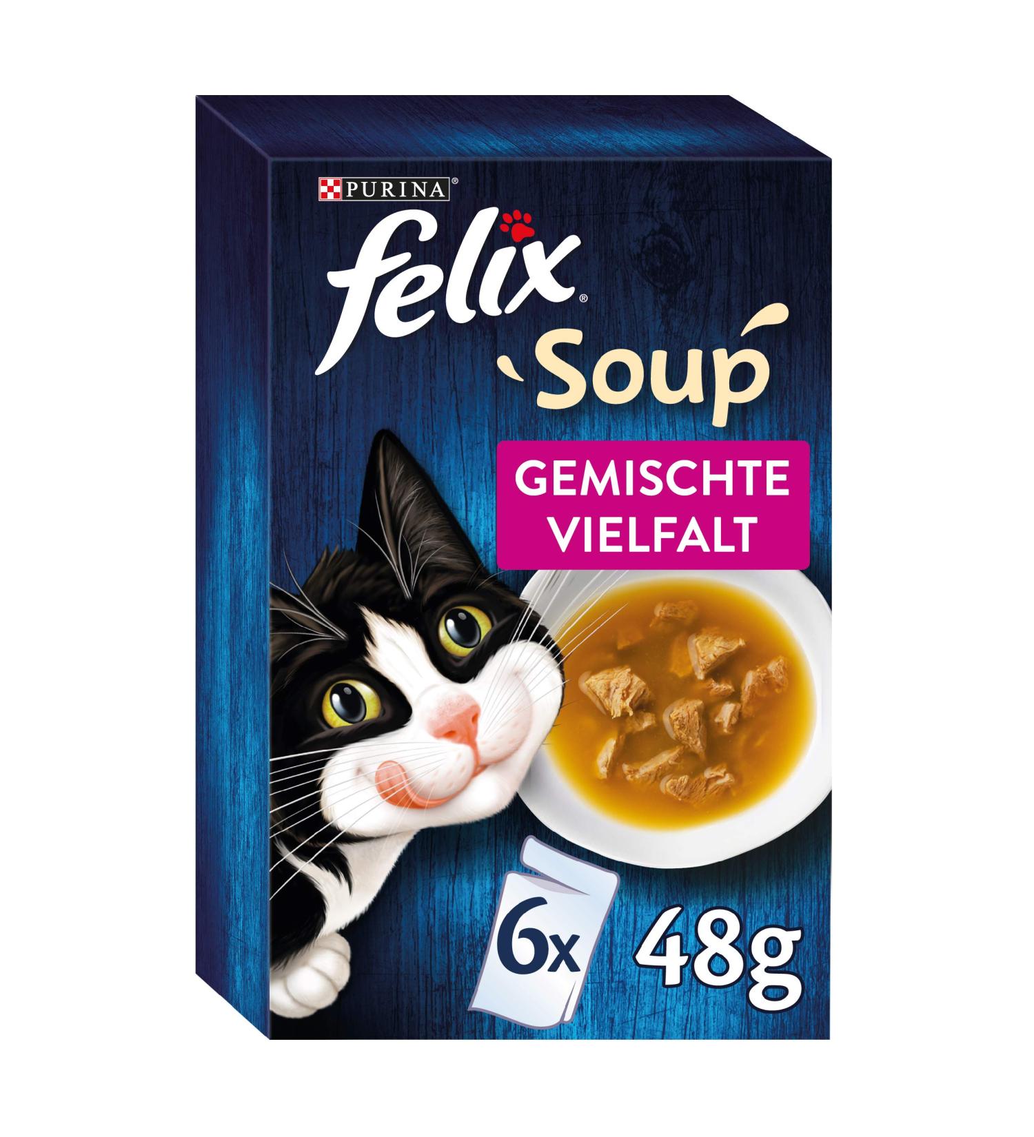 FELIX Soup for Cats - Tender Pieces & Variety Mix | Pack of 8 (6 Bags x 48g) | International Shipping - Buy Online on GoSupps.com