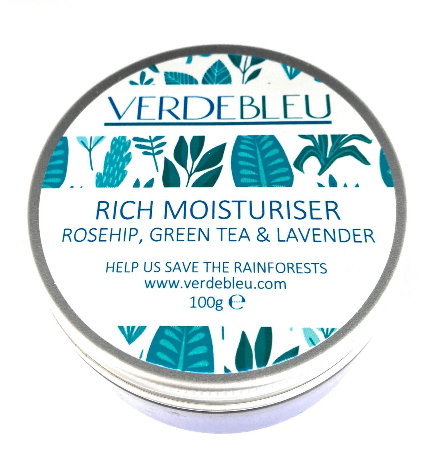 Verdebleu - 99% Natural - Facial Moisture Cream - Rosehip Green Tea Lavender. Face Moisturiser to Soothe Nourish and Hydrate Dry Skin. pH 5.5 Sensitive Skin. 100 g. - Buy Online on GoSupps.com