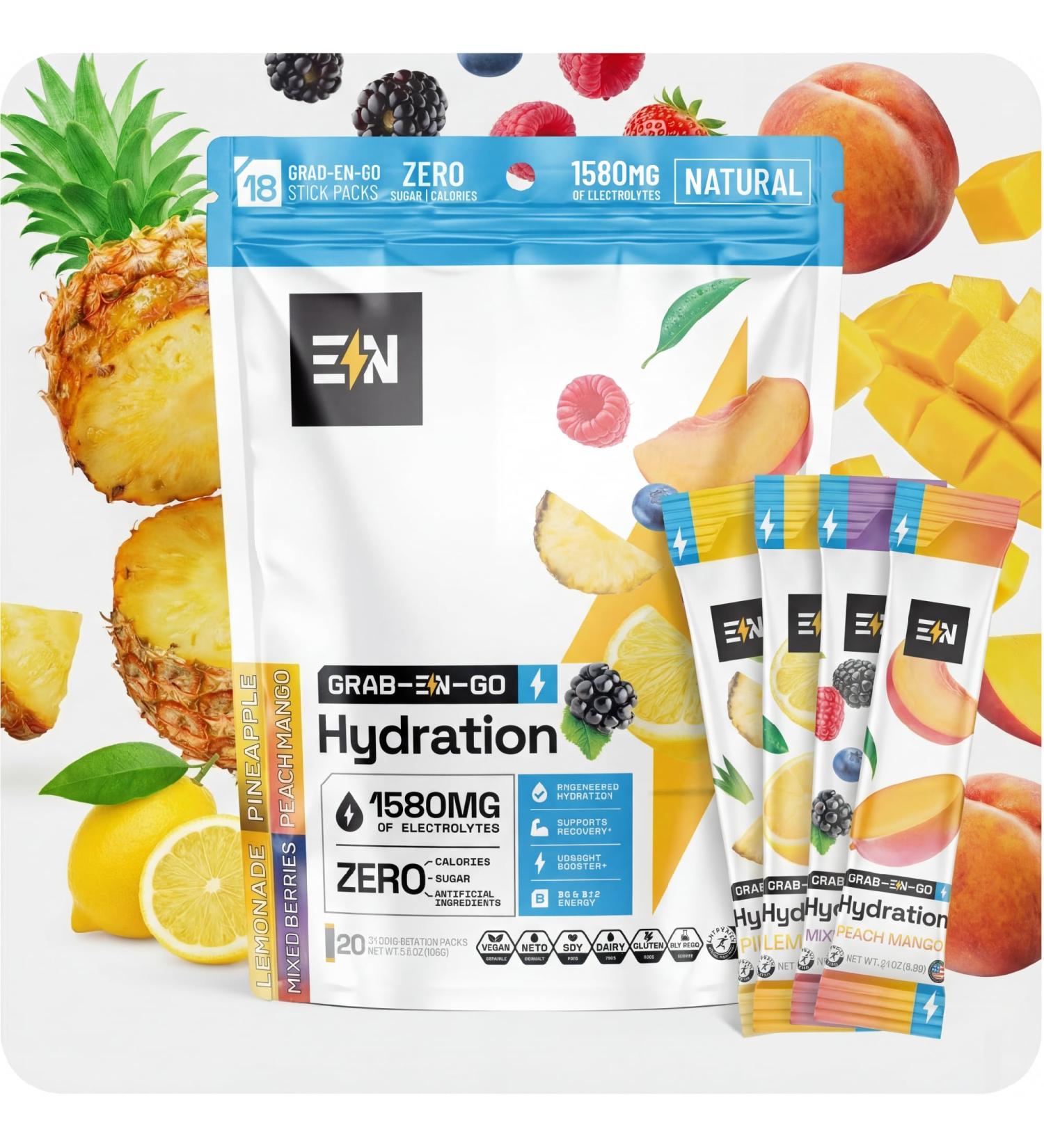Engineered Nutrition Sugar-Free Electrolyte Powder Packets - Variety Pack - Keto Hydration Packets with Magnesium Potassium & Sodium - Zero Calorie Vegan Non-GMO Gluten-Free - 20 Single Servings Variety 20 Count - Buy Online on GoSupps.com