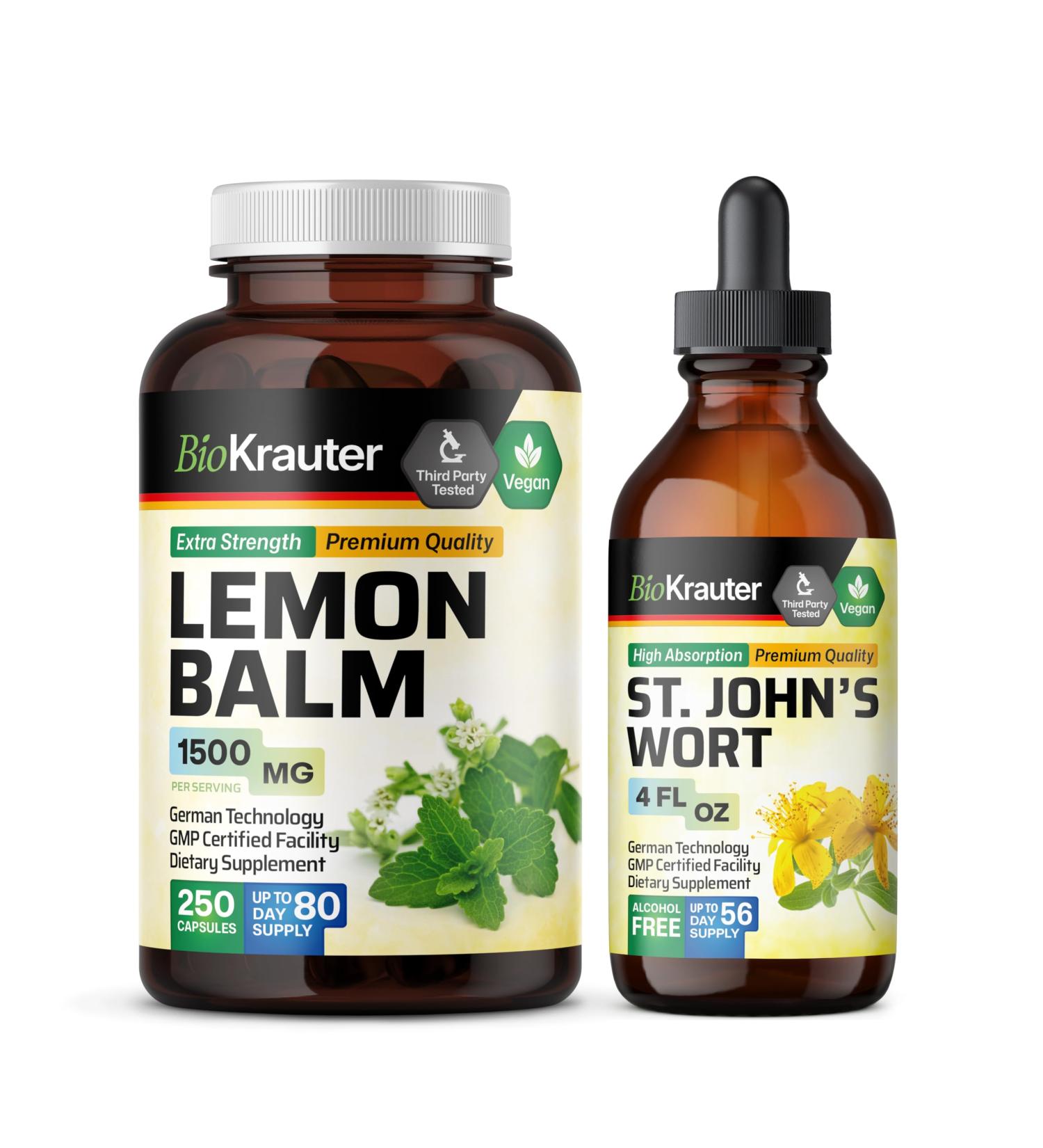 BIO KRAUTER Lemon Balm 250 Capsules & St. John s Wort Tincture 4 Fl. Oz - Buy Online on GoSupps.com