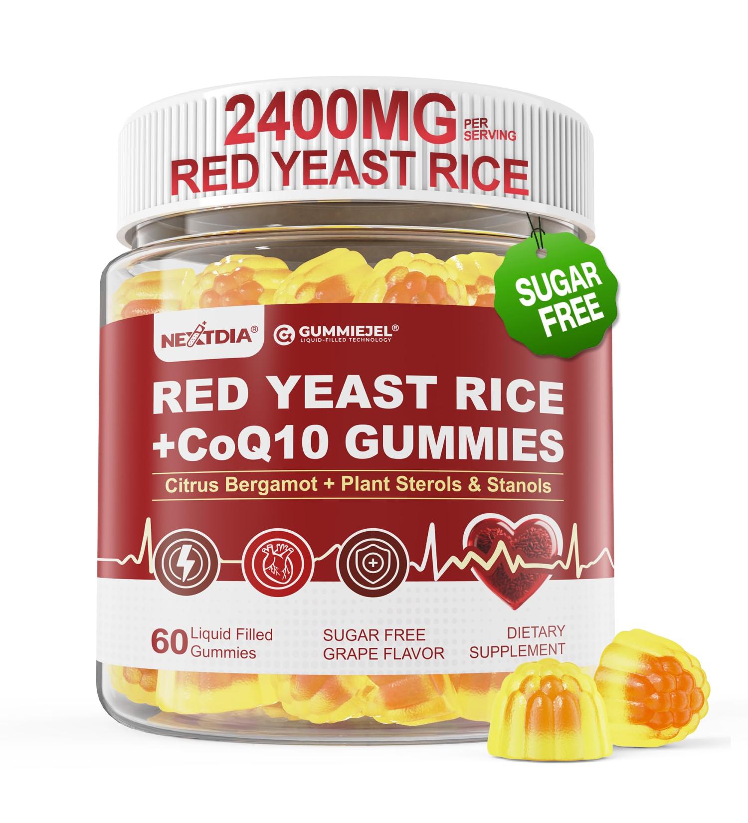 Red Yeast Rice Gummies 2400MG with CoQ10, Suagr Free Balanced Ch lester l Supplements Plus Citrus Bergamot, Plant Sterols & Stanols Supports V scul r Health, Energy, Immunity for Age 50+,Vegan,60 Cts 60 Count (Pack of 1) - Buy Online on GoSupps.com