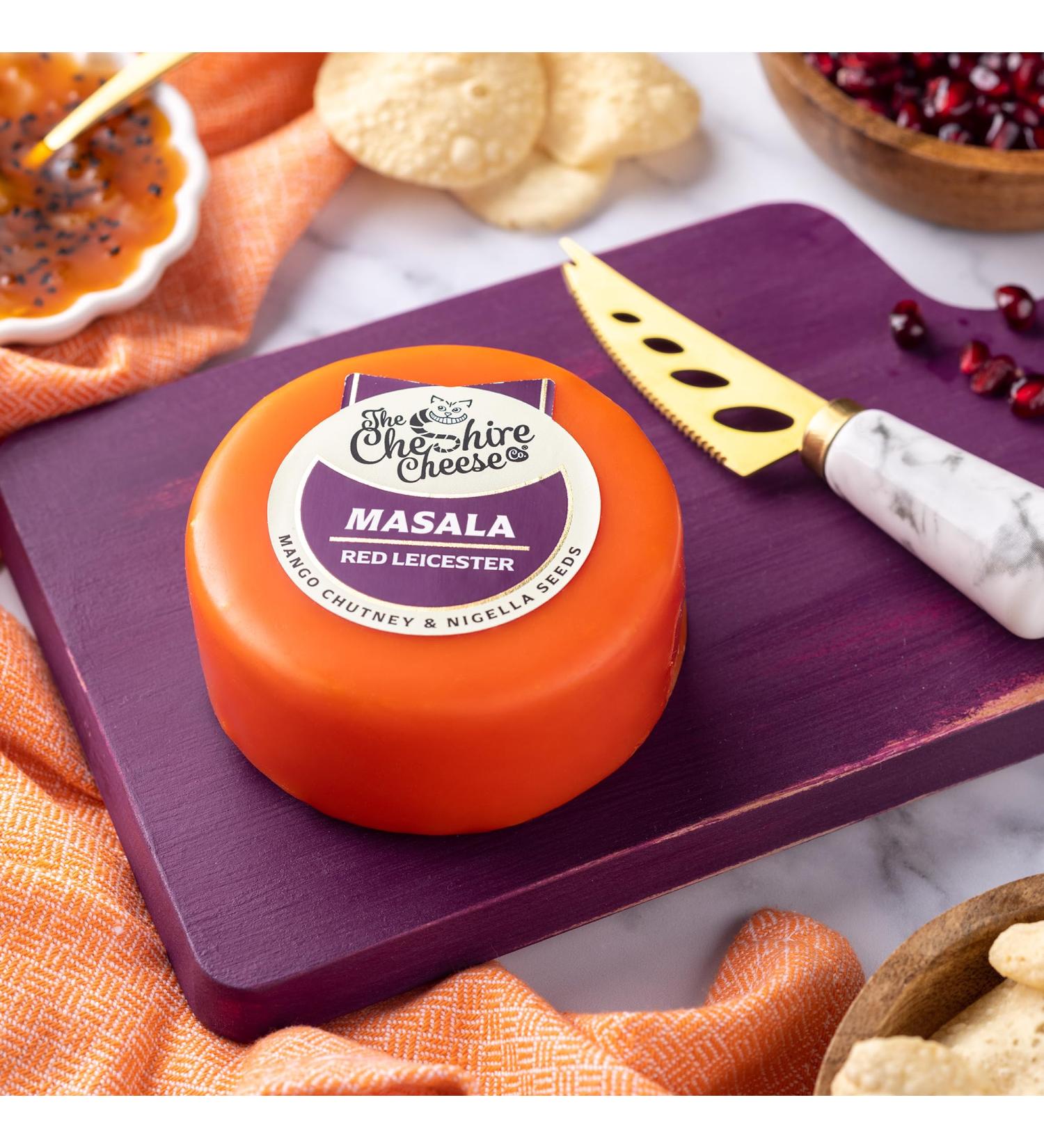 6 x Masala - Spiced Mango Chutney & Nigella Seeds Red Leicester Cheese Waxed Truckles 200g - Cheese Multibuy