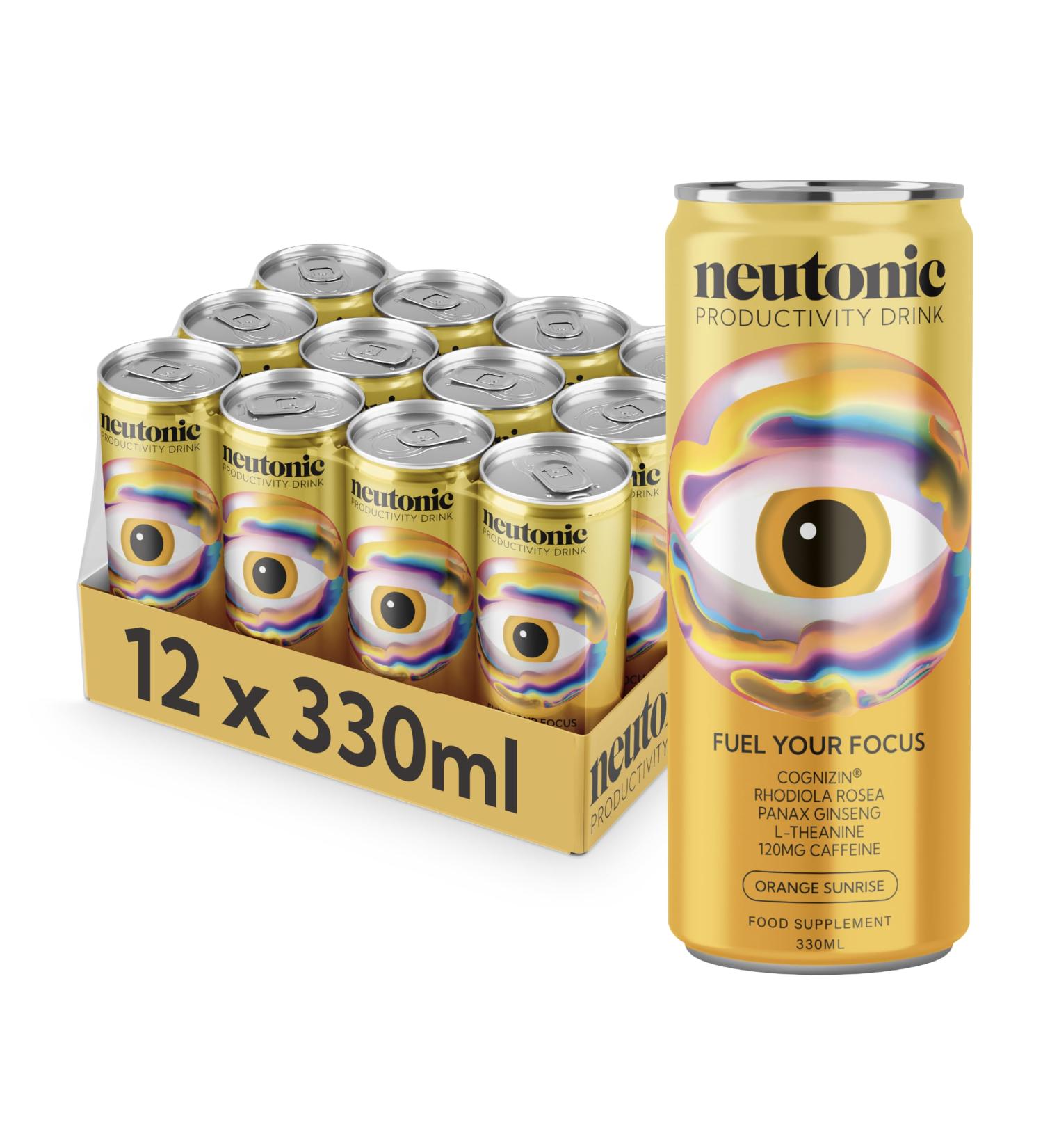 Neutonic Productivity Energy Drink - Sugar Free Orange Sunrise 330ml (12 cans) - Buy Online on GoSupps.com
