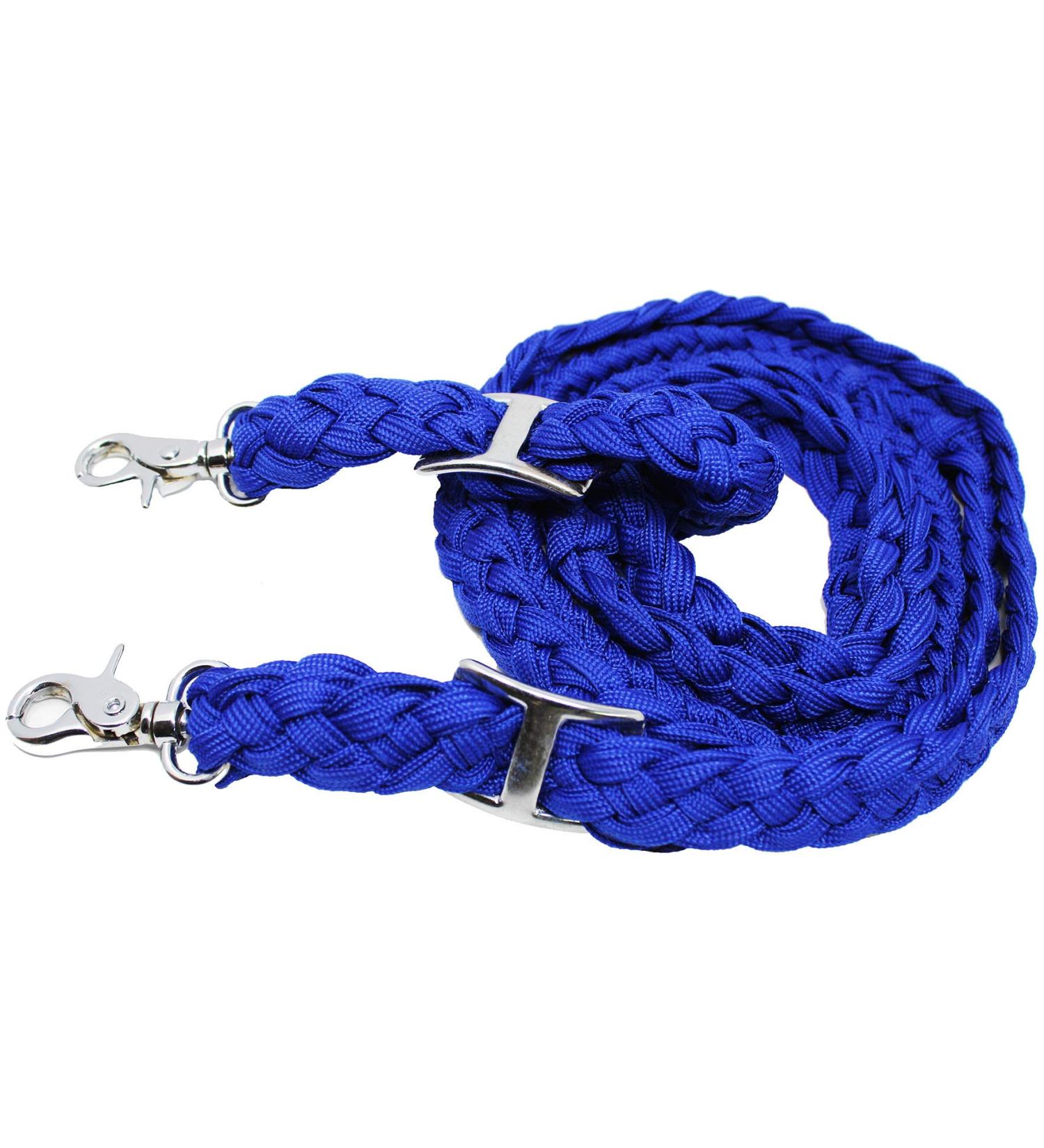 CHALLENGER Roping Knotted Horse Tack Western Barrel Reins Nylon Braided Blue 60720