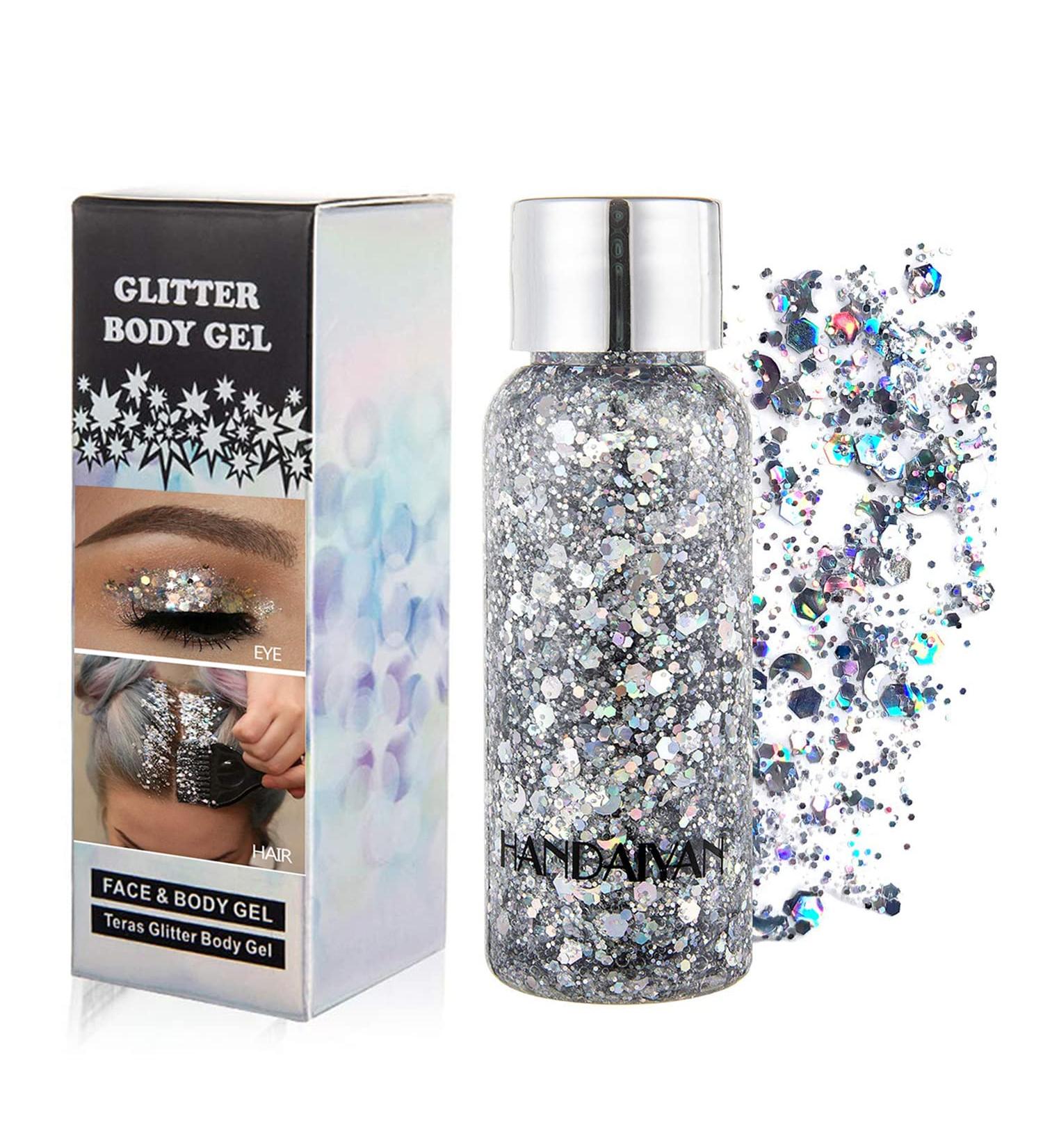 GL-TURELIFES Mermaid Chunky Glitter Gel - Long Lasting Festival Makeup for Face Hair & Nails - 30g Silver Glitter Cosmetic - Buy Online on GoSupps.com