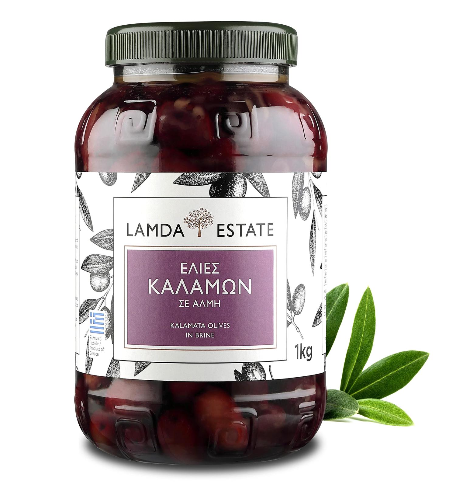 Buy Lamda Estate Fresh Kalamata Olives 1 KG - Jumbo Greek Black Olives in Brine - International Shipping Available - Buy Online on GoSupps.com