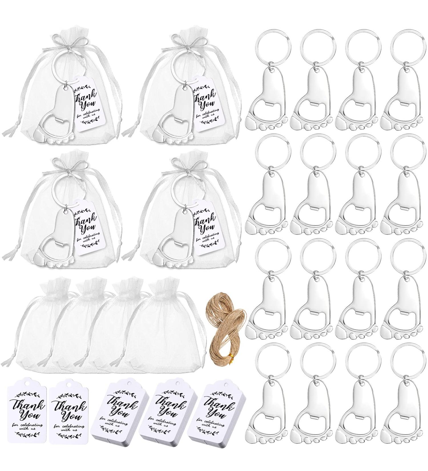 50 Pieces Baby Footprint Keychain Bottle Opener Set with Organza Bags - Baby Shower Party Favors in Silver - Buy Online on GoSupps.com