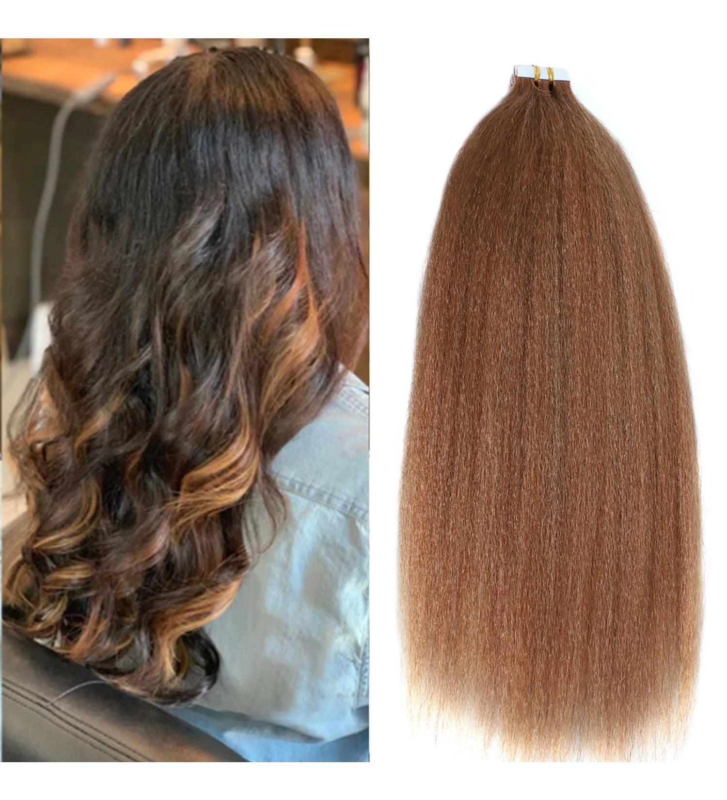 Honey Blonde Kinky Straight Tape In Hair Extensions - 100% Human Hair 40 Pieces 100g #30 - 18 Inch - Buy Online on GoSupps.com