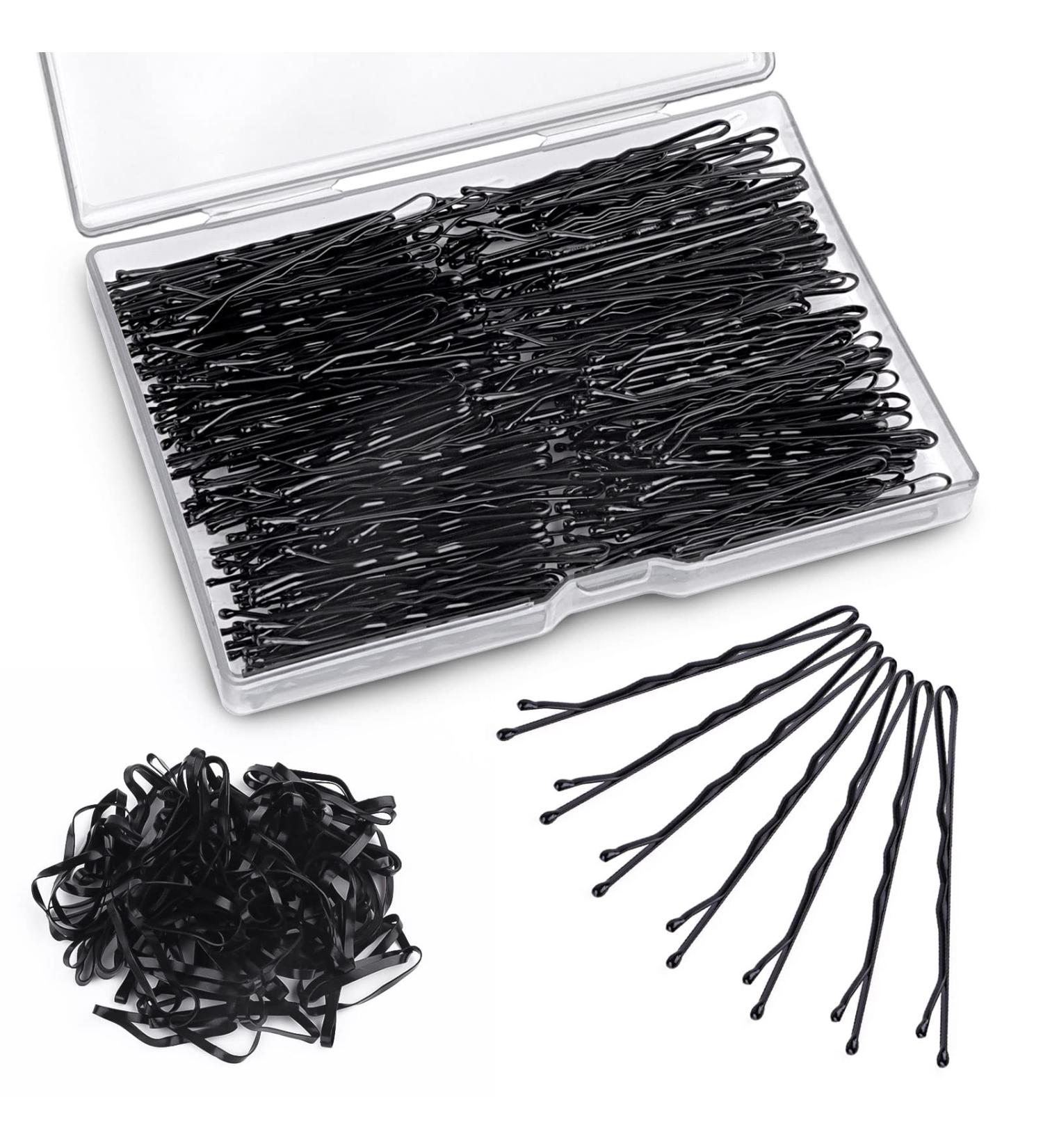 200 Hairpins & 100 Hair Ties Set | Stable Updo Accessories | Metal Wedding Hair Clips for Women & Girls | Black Hair Needles for Hairdressing - Buy Online on GoSupps.com