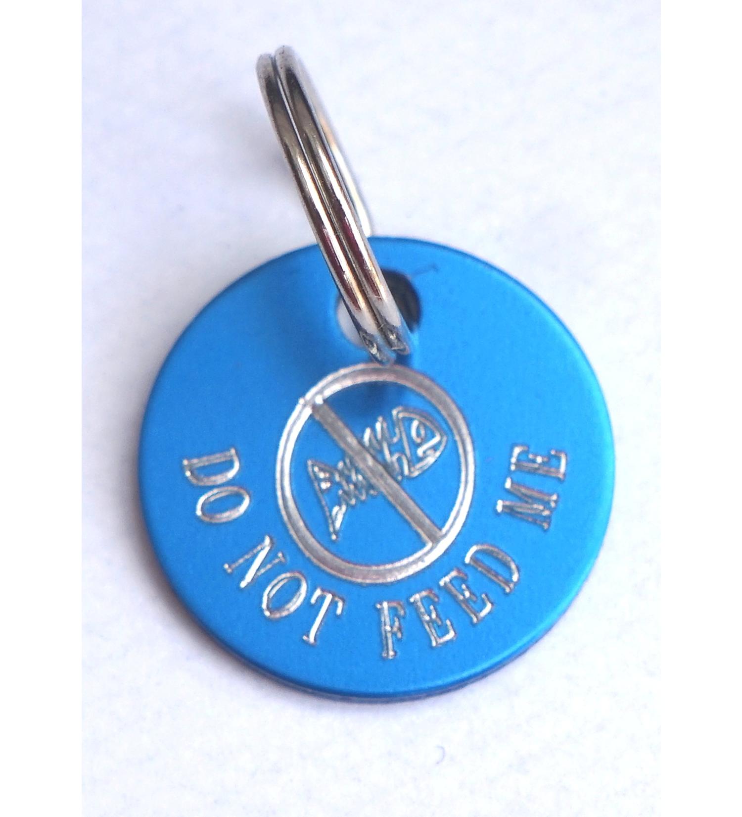 Paradise Pets DO NOT FEED CAT SAFETY ID TAG PERSONALISED ON REVERSE WITH YOUR CHOICE OF TEXT - BLUE WITH FISH BONE MOTIF