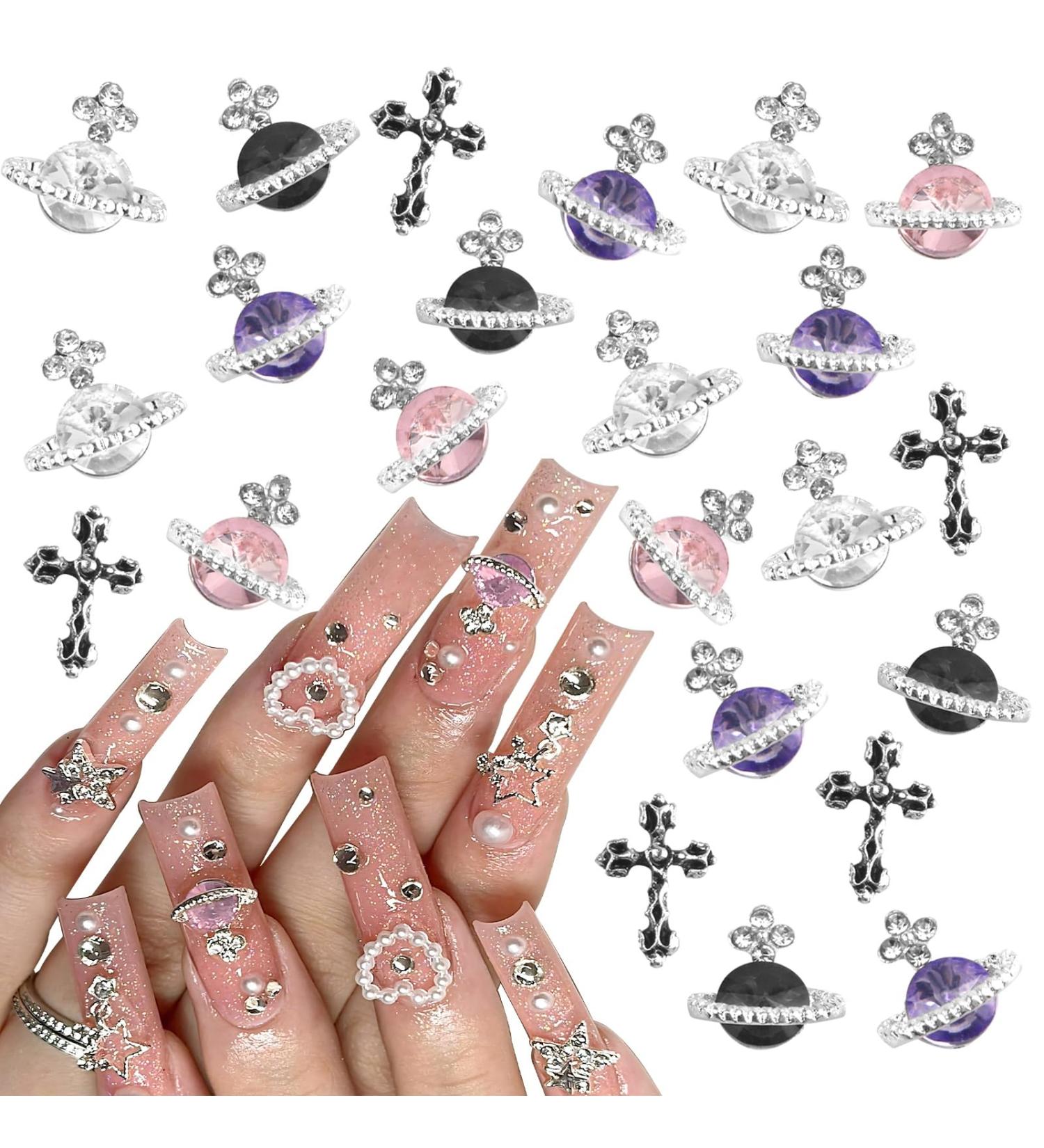 50 PCS Planet Nail Charms and Gems& 3D Shiny Diamond Saturn Shape Nail Art Rhinestones Cross Nail Charms (Pink Purple Black Galaxy) for Women Nail Decorations - Buy Online on GoSupps.com