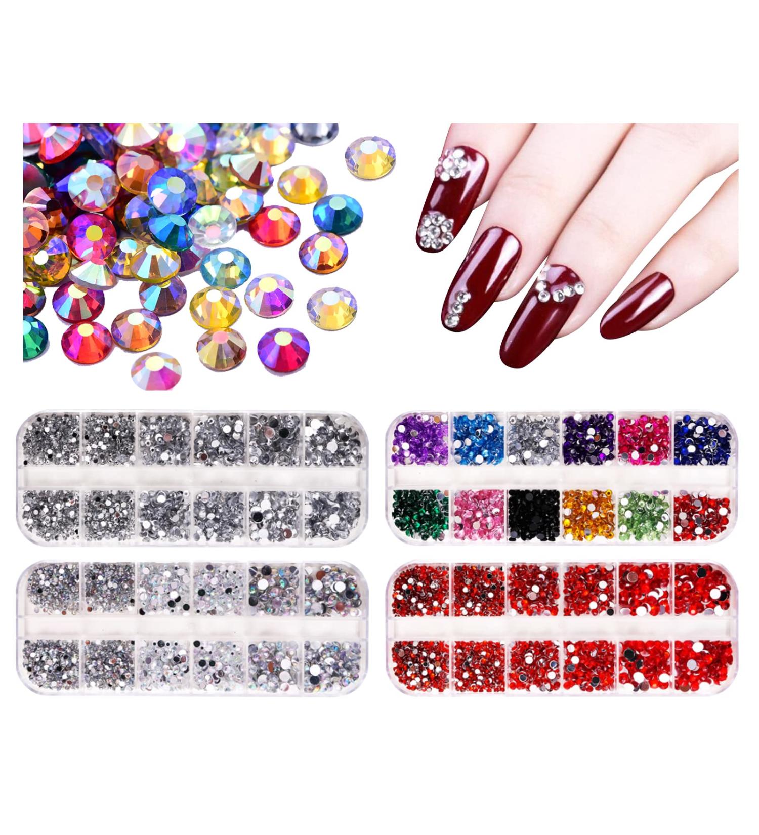 Nail Gems 4 Boxes Flatback Mixed Crystal Rhinestones for Nails Shiny Nail Rhinestones Diamonds for Nail and Face Art Design Decoration DIY Crafts - Buy Online on GoSupps.com