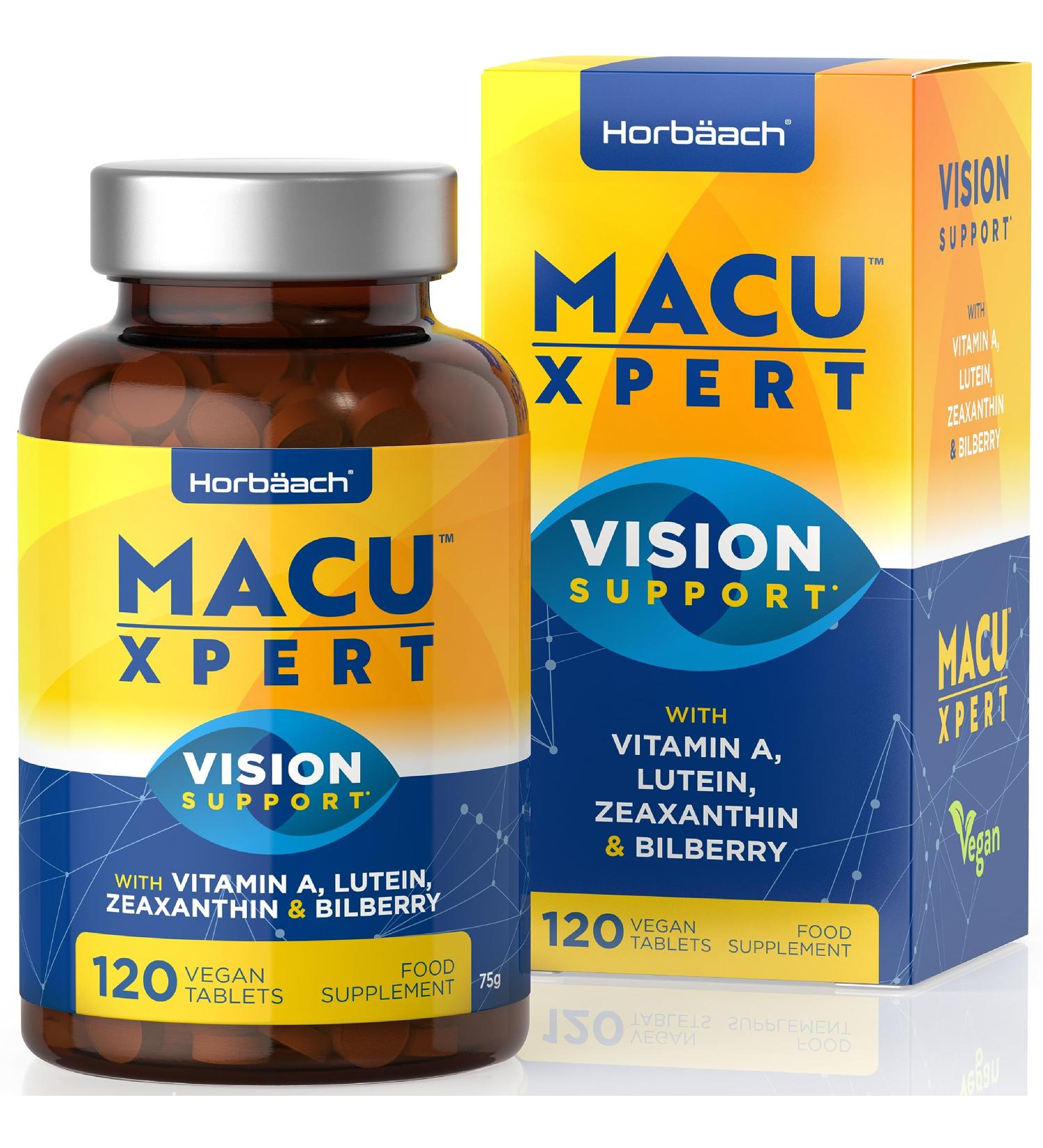 MacuXpert Eye Supplement | 120 Vegan Tablets | Vision Support with Vitamin A, Lutein, Zeaxanthin, and Bilberry - Buy Online on GoSupps.com