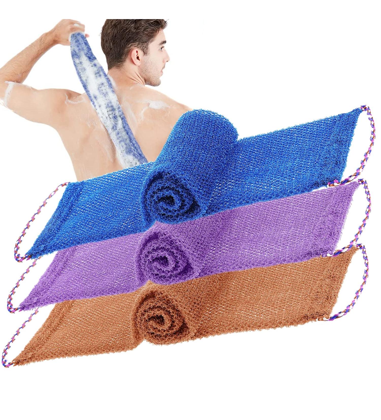 Tenquan 3PC African Peeling Sponge Set - Soft & Durable Nylon Back Scrubber for Daily Use - Ideal for Men & Women (Purple Blue Coffee) - Buy Online on GoSupps.com