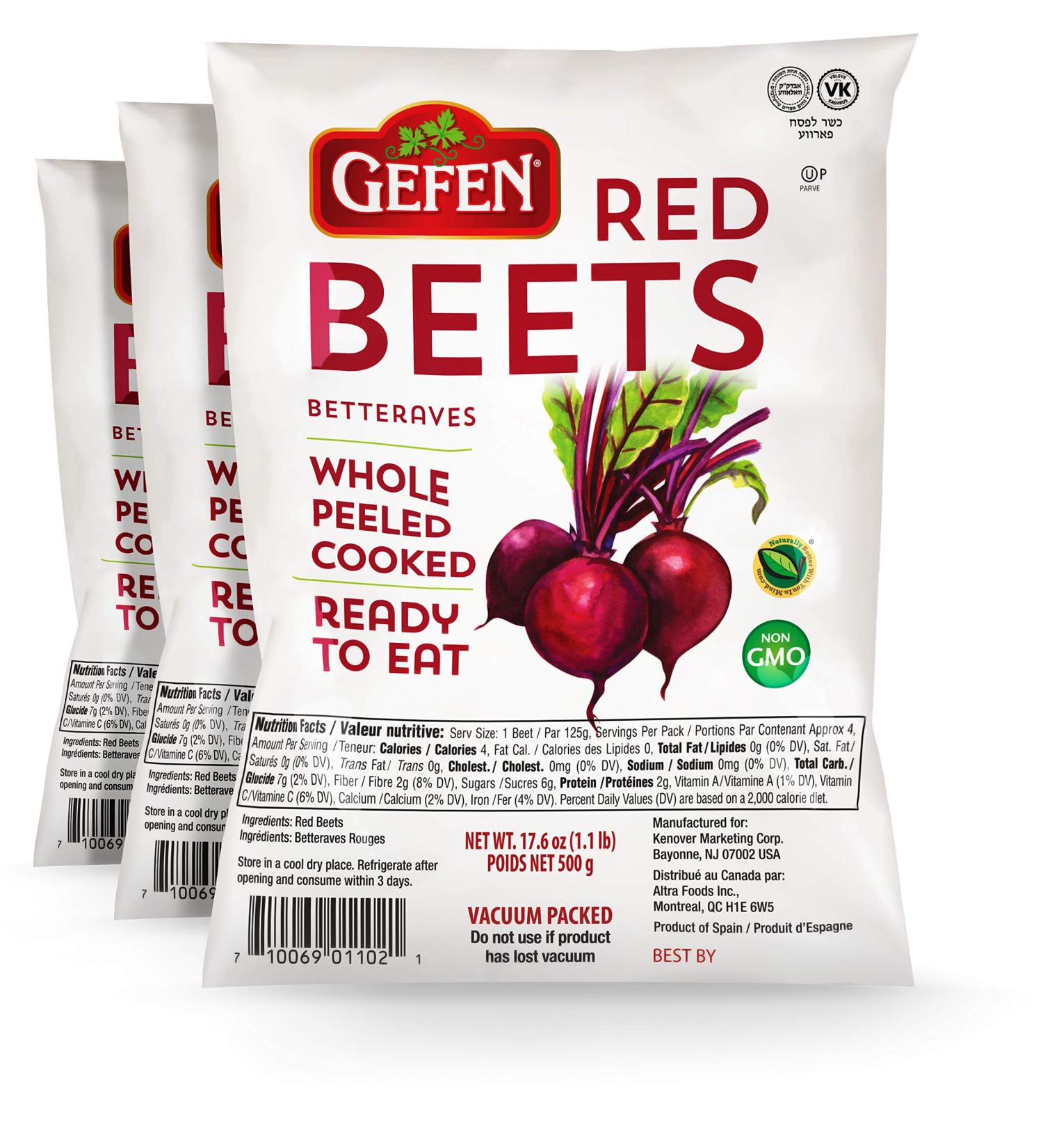 Gefen "Red Beets" Whole  Peeled  Cooked  Ready to Eat  Vacuum Packed (3 x 17.6oz Bags) - Buy Online on GoSupps.com