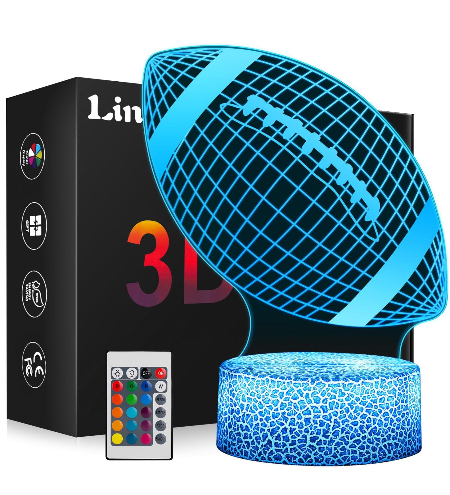 American Football 3D Illusion Night Lamp for Boys | 16 Colors Change with Remote | Sports Fan Bedroom Decor | Great Christmas Birthday Gift - Buy Online on GoSupps.com