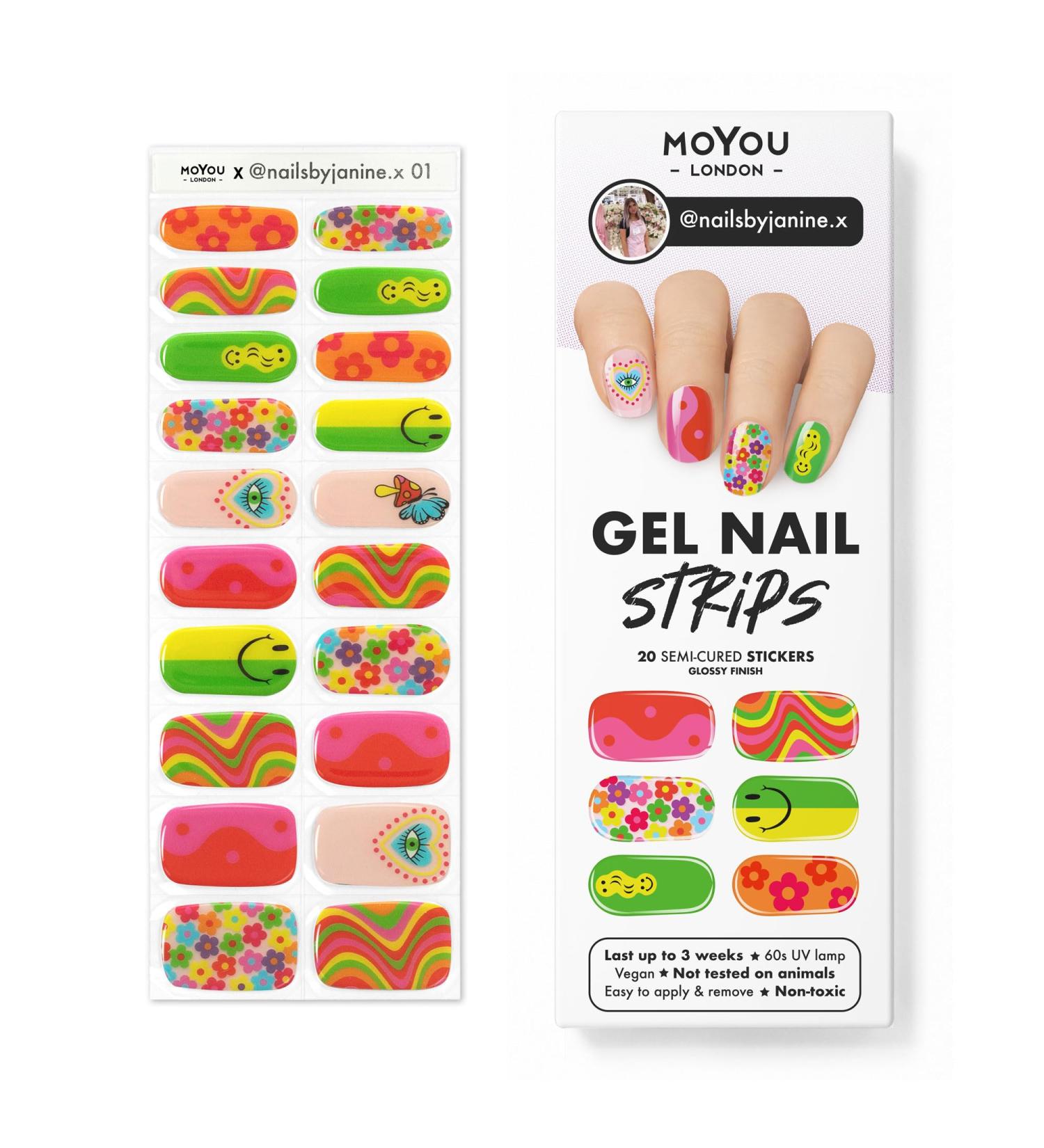 MOYOU LONDON Semi Cured Gel Nail Strips 20 Pc with Free UV Lamp | Easy Apply & Remove for Salon-Quality Manicure - Buy Online on GoSupps.com
