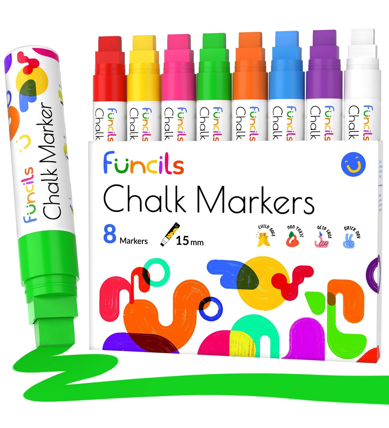Funcils 8 Washable Window Markers for Cars - 15mm Neon Chalk Markers for Glass, Chalkboard, Blackboard, Auto - Bright Jumbo Tip, Loved by Teachers and Kids - Buy Online on GoSupps.com