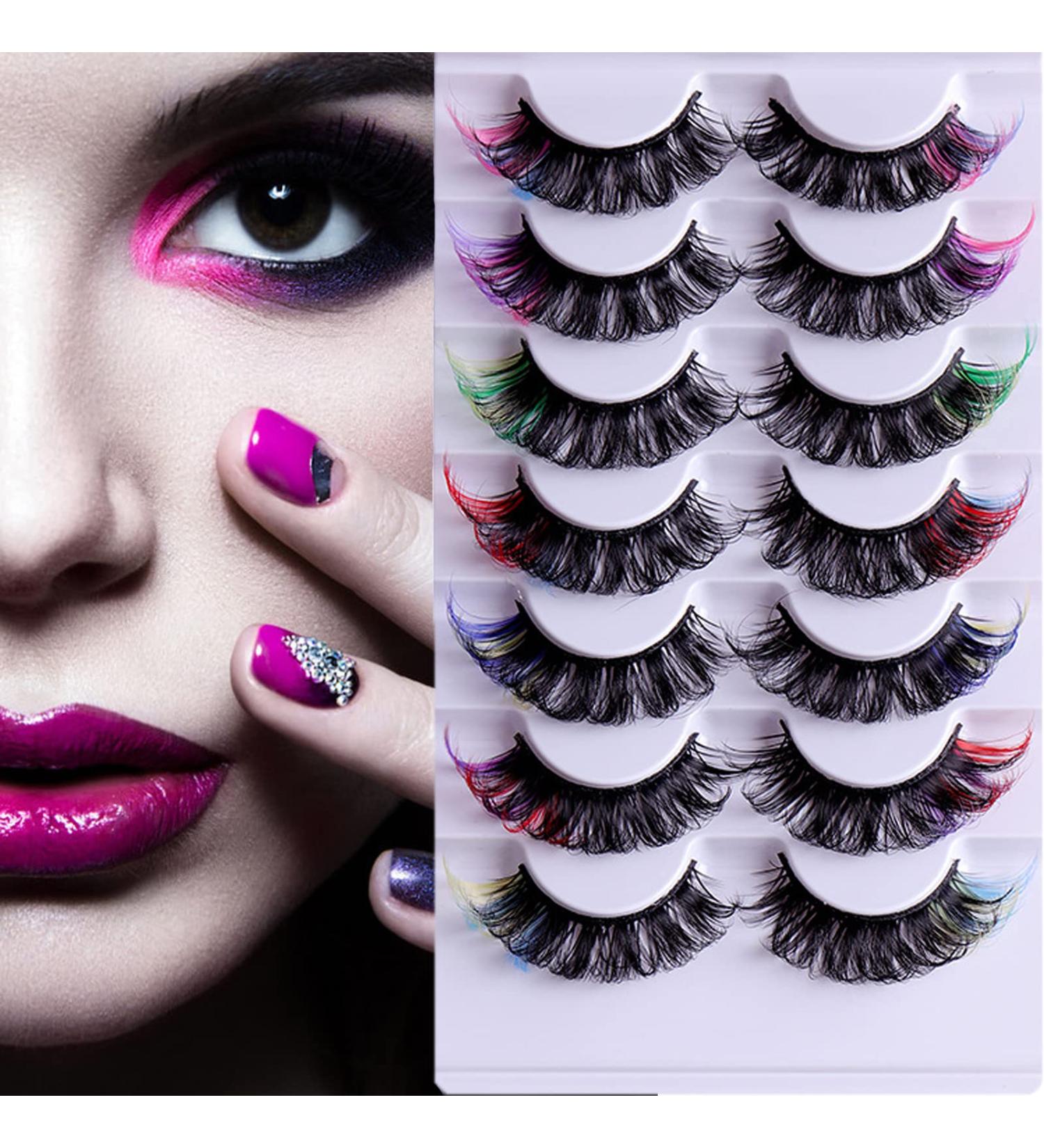 Upgraded 7 Pairs Dramatic Colored Lashes - 14 Colors Eyelashes Mix Wispy Faux Mink Lashes - Fluffy Long False Eyelashes - Reusable D Curl Lash Strips - 2 COLORS - 7color-1 - Buy Online on GoSupps.com