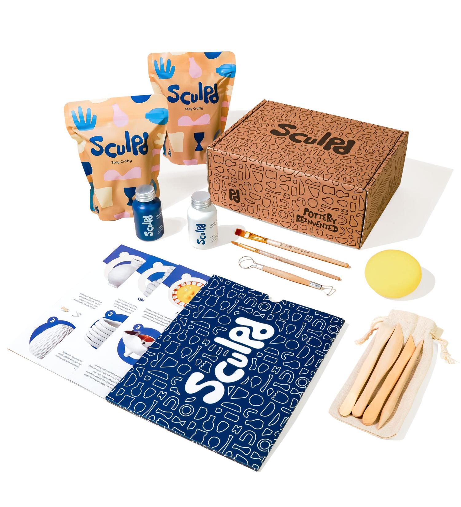 SCULPD Pottery Kit Air-Dry Clay Starter Set for Beginners with Gloss Varnish, Paint, Tools & Guide - Buy Online on GoSupps.com