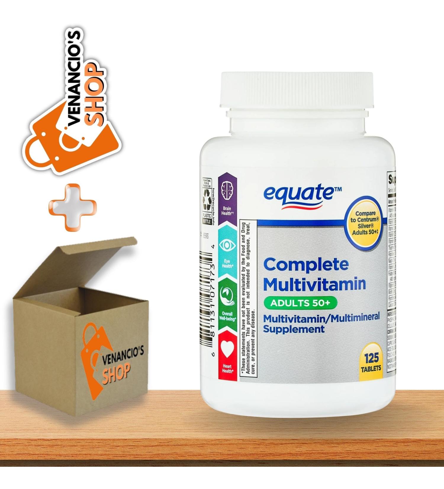 Equate Adult 50+ One Daily Complete Multivitamin with Venancio sFridge Sticker (125 Pills) - Boost Brain Health | Compare to Centrum Silver - Buy Online on GoSupps.com