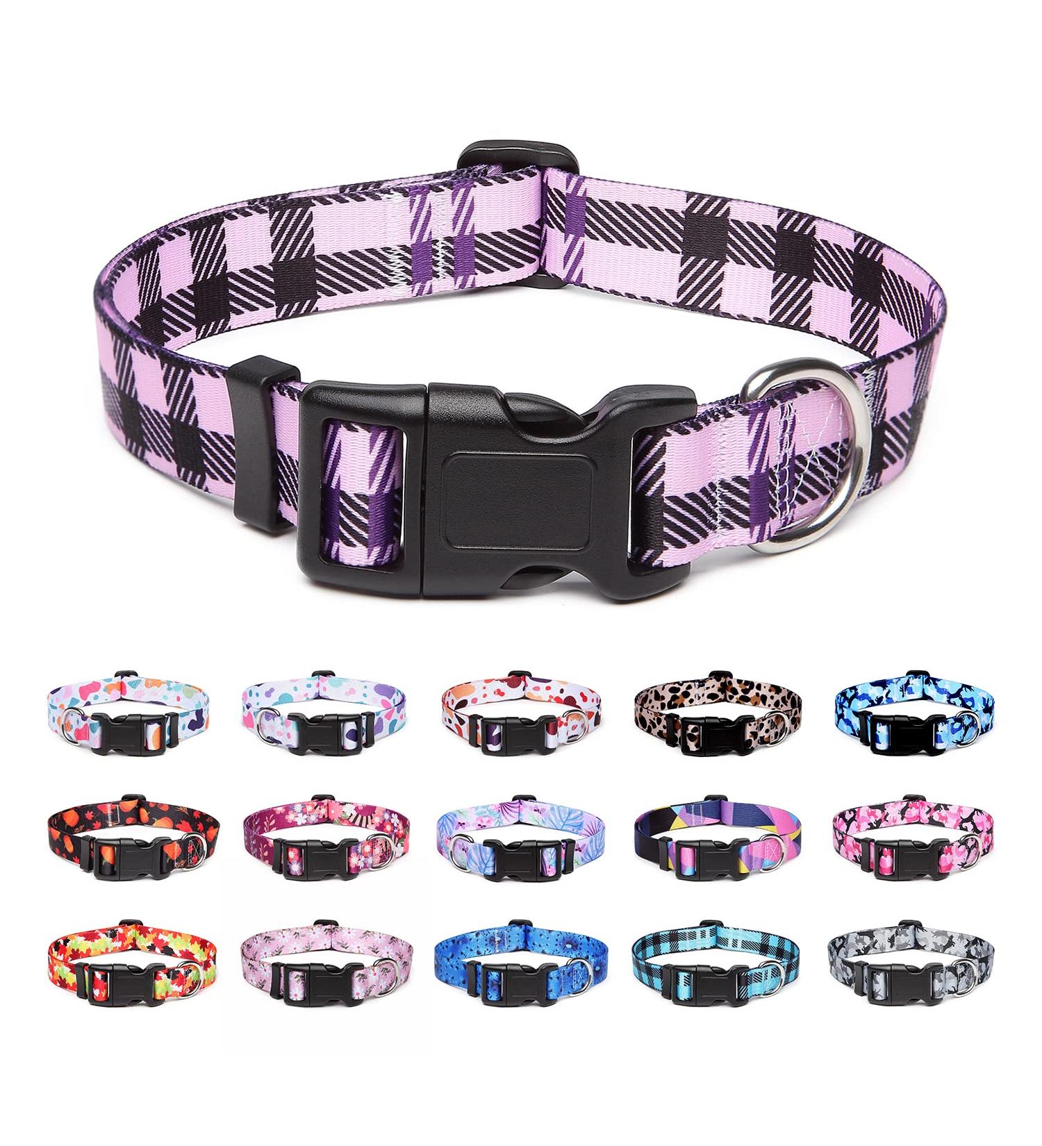 Suredoo Adjustable Dog Collar - Soft Nylon for Small & Medium Dogs | Purple Checkered (M 33-55 cm) - Buy Online on GoSupps.com