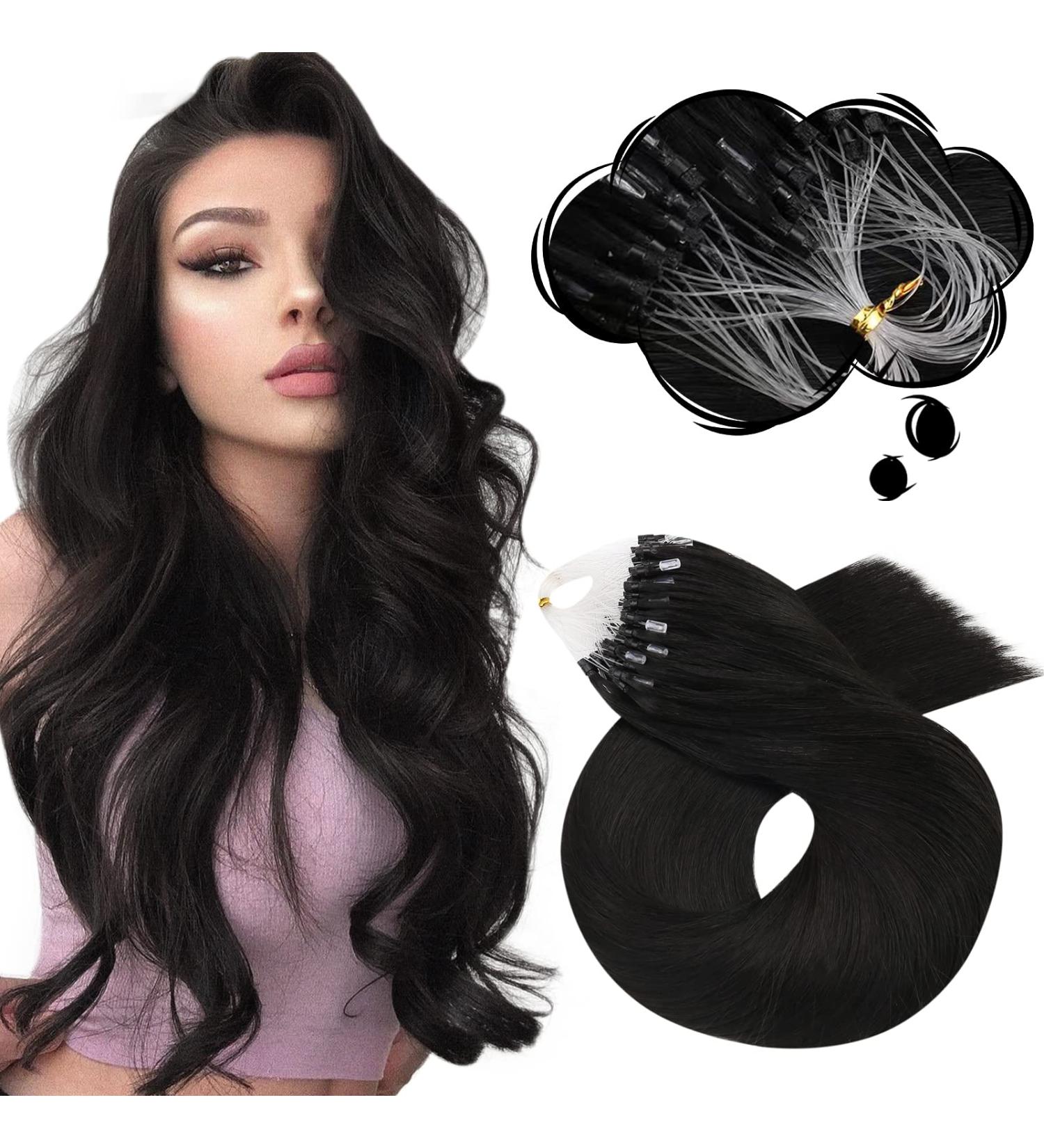 Microring Extensions | Real Hair 1g/S Micro Ring Extensions #1B Natural Black | 50cm Remy Silky Hair Extensions | 50g Pack - Buy Online on GoSupps.com