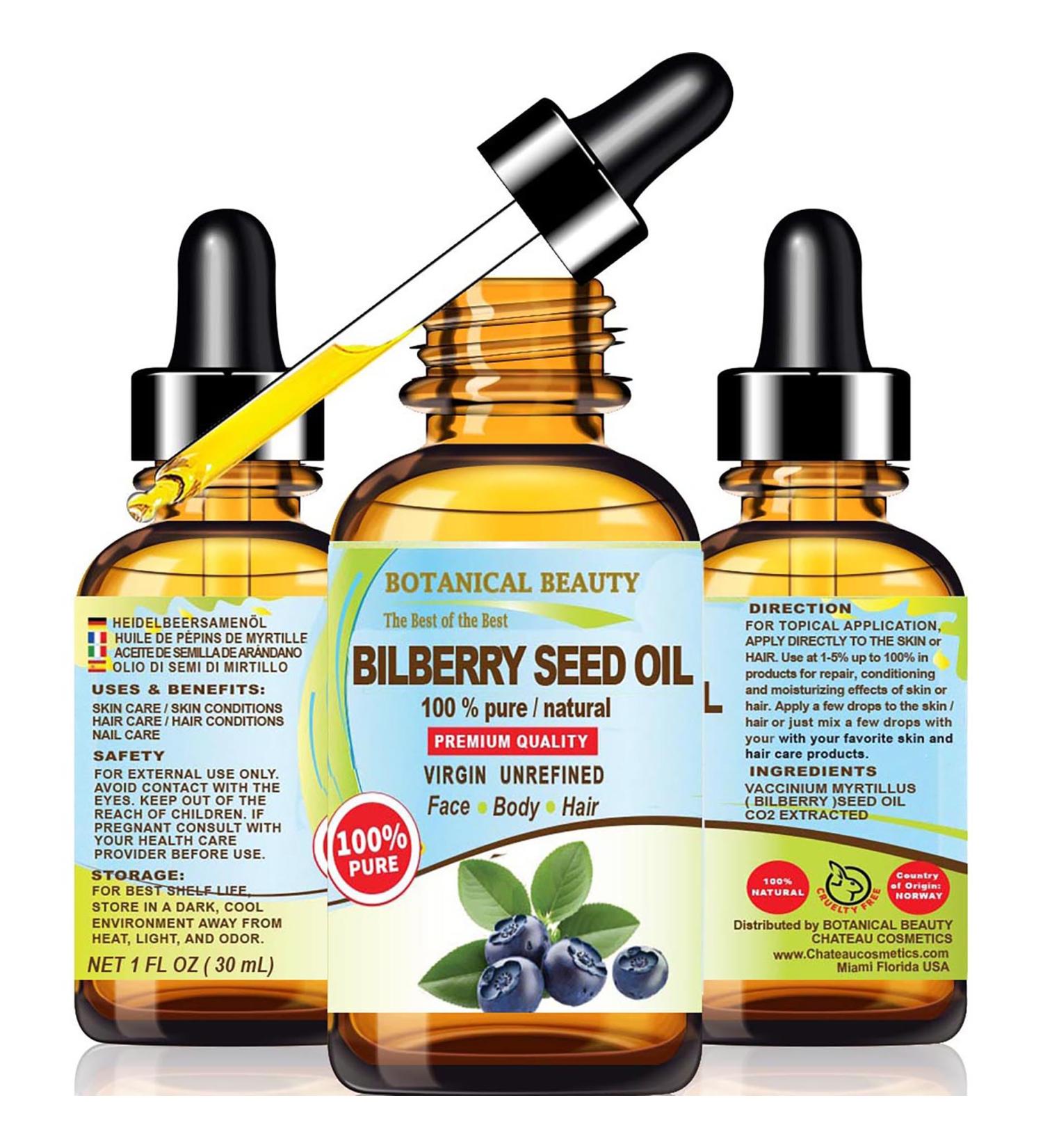 Botanical Beauty Bilberry Seed Oil 100% Pure Natural Virgin Unrefined Cold Pressed Carrier Oil for FACE Skin Hair Nails Rich in Natural Vitamin C (1 Fl Oz) 1 Fl Oz (Pack of 1) - Buy Online on GoSupps.com