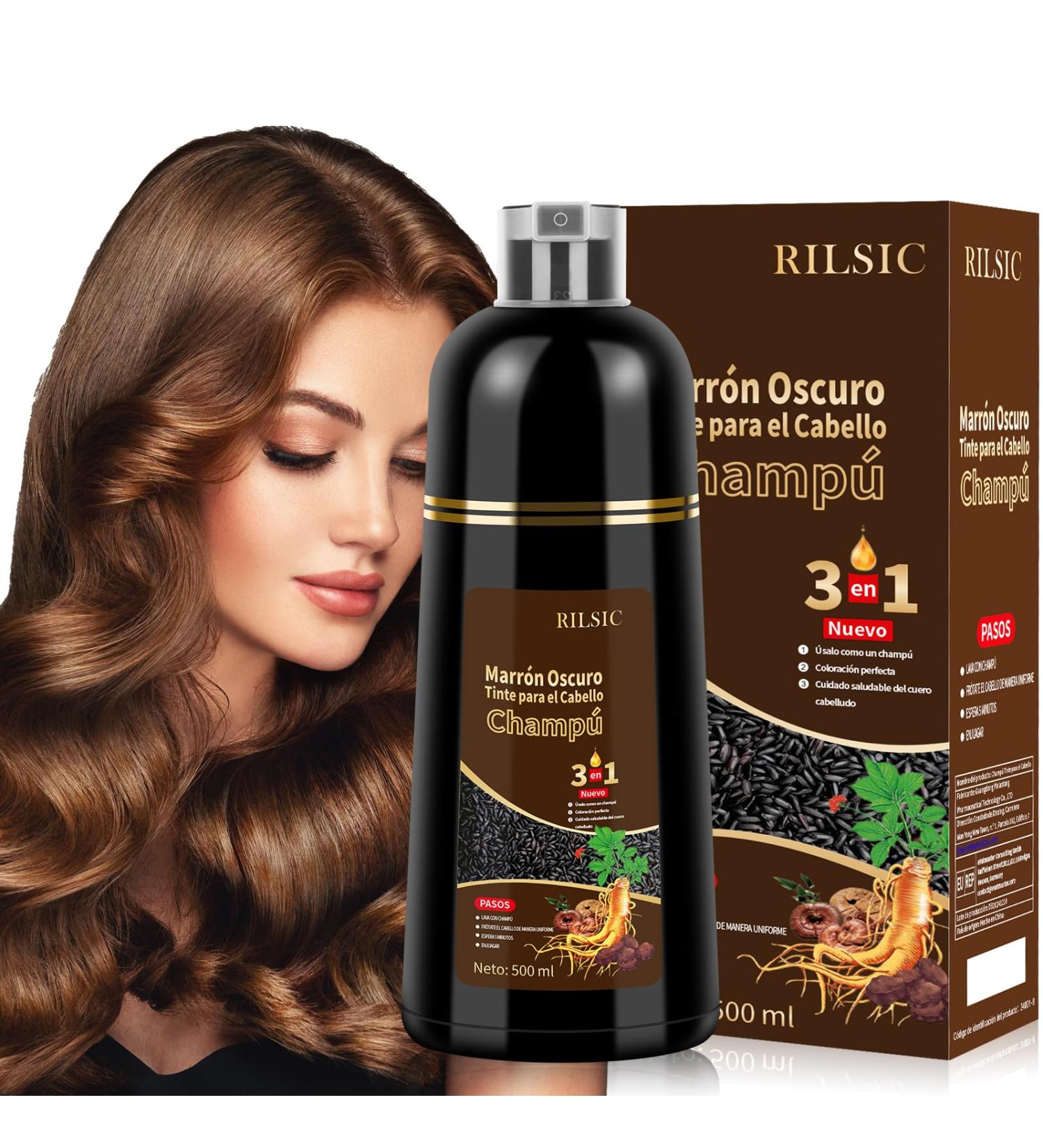  BLSFXROE Black Hair Dye Shampoo 3 in 1 Instant Black Hair Dye Shampoo for Men and Women 500ml Brown - Buy Online on GoSupps.com