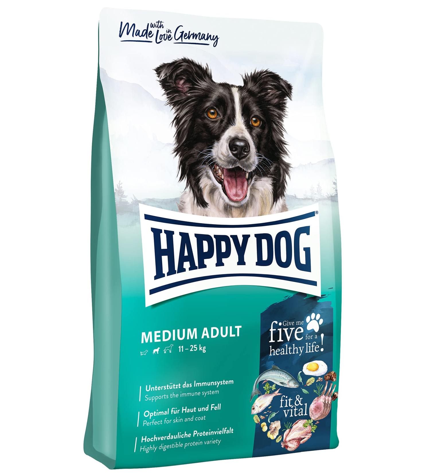 Happy Dog Supreme Fit & Vital Medium Adult Dog Food - 4 kg Dry Food for Medium-Sized Dogs - Optimal Nutrition & Vitality - Buy Online on GoSupps.com