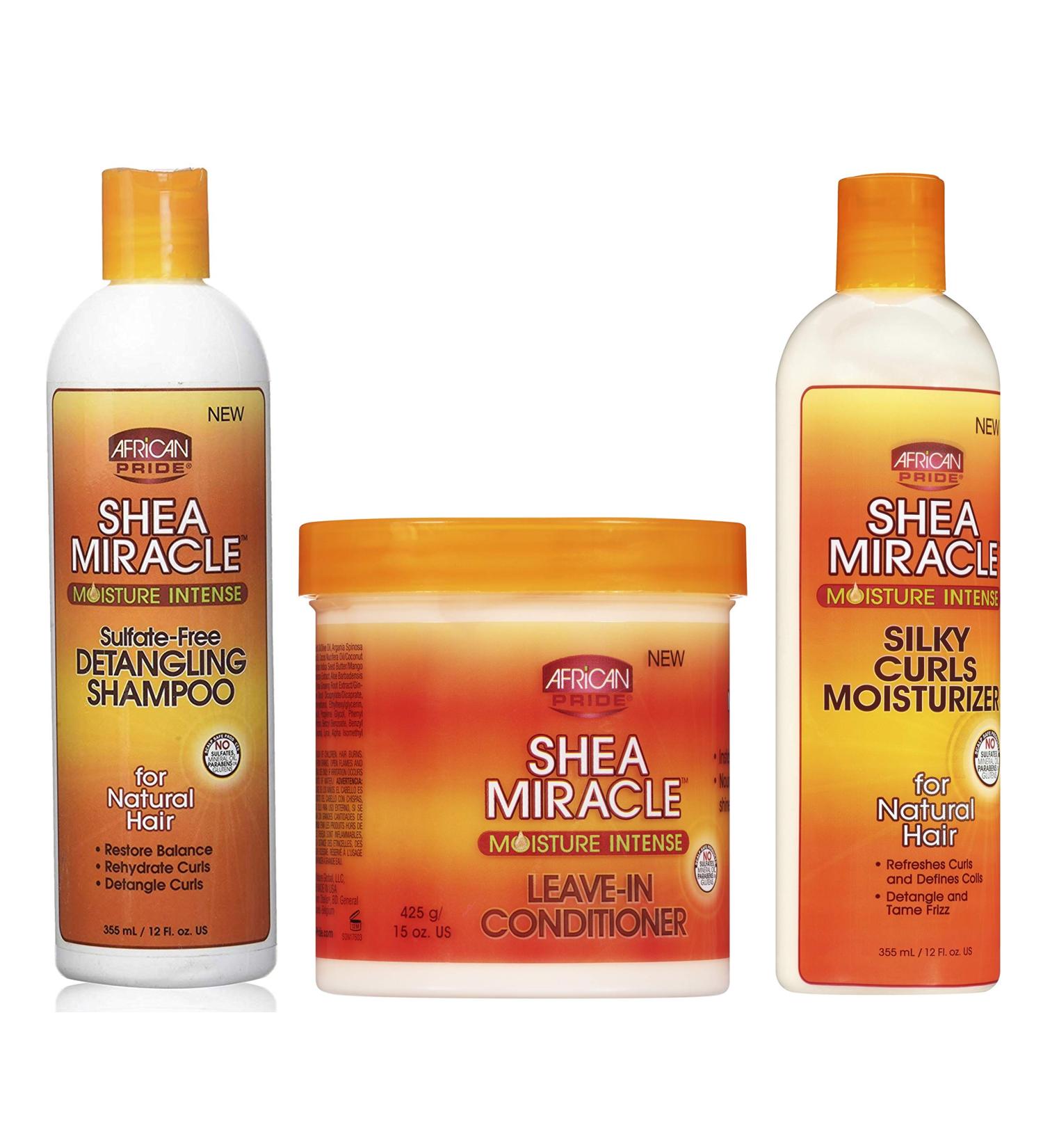African Pride Shea Miracle Hair Care Set - Detangling Shampoo 355ml/Leave-In Conditioner 425g/Moisturizer for Silky Curls 355ml - Buy Online on GoSupps.com