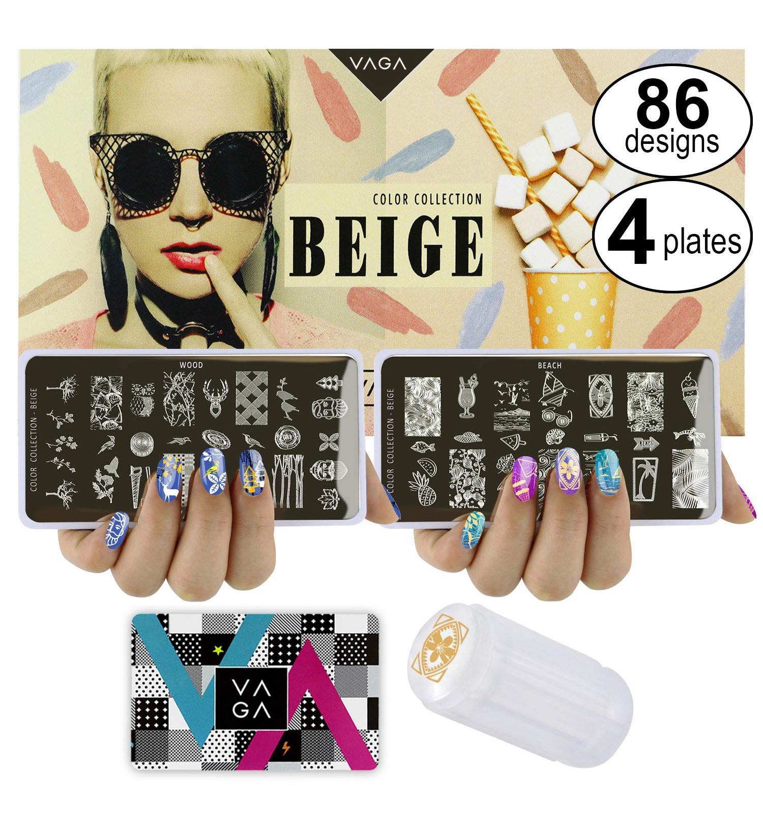 Vaga 4 Metal Plate Stamping Stencils - 86 Nail Design Templates with Lacquer & Scraper - Ultimate Nail Art & Manicure Set for International Shipping - Buy Online on GoSupps.com
